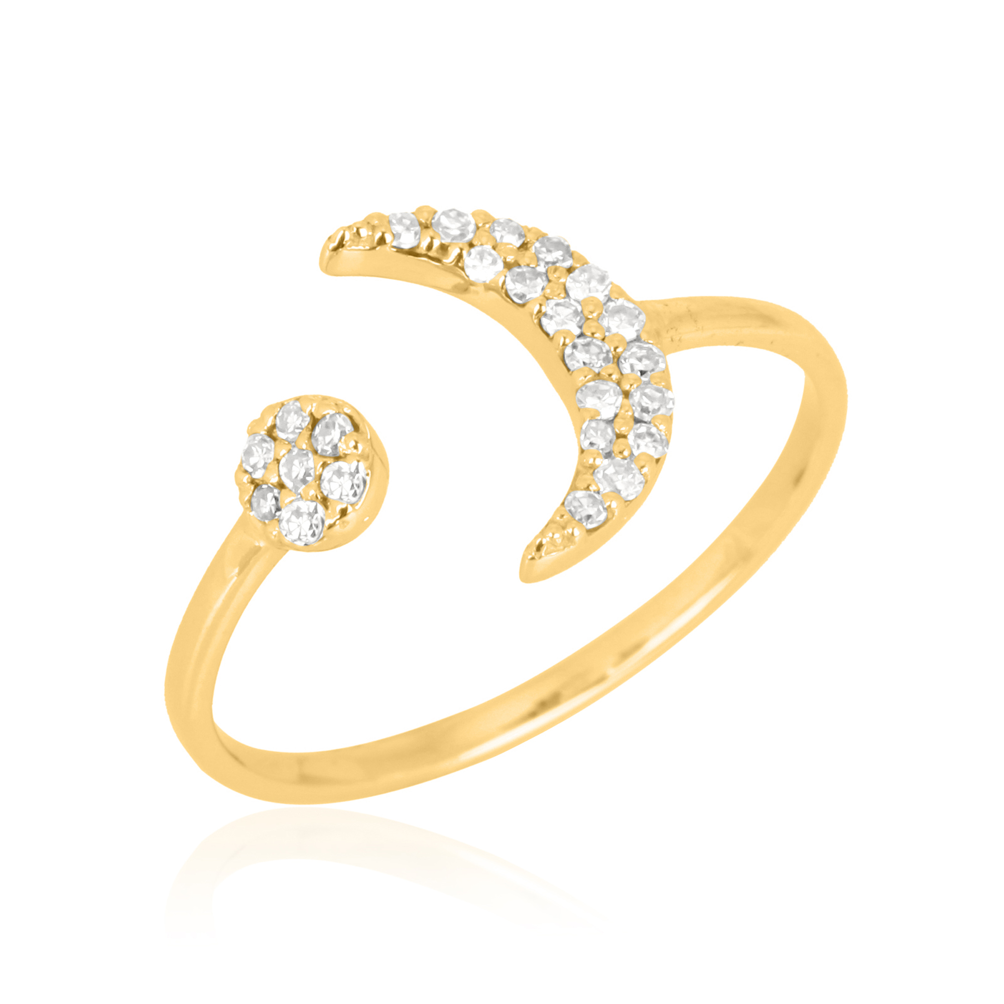 Yellow Gold Sun and Half Moon Diamond Ring
