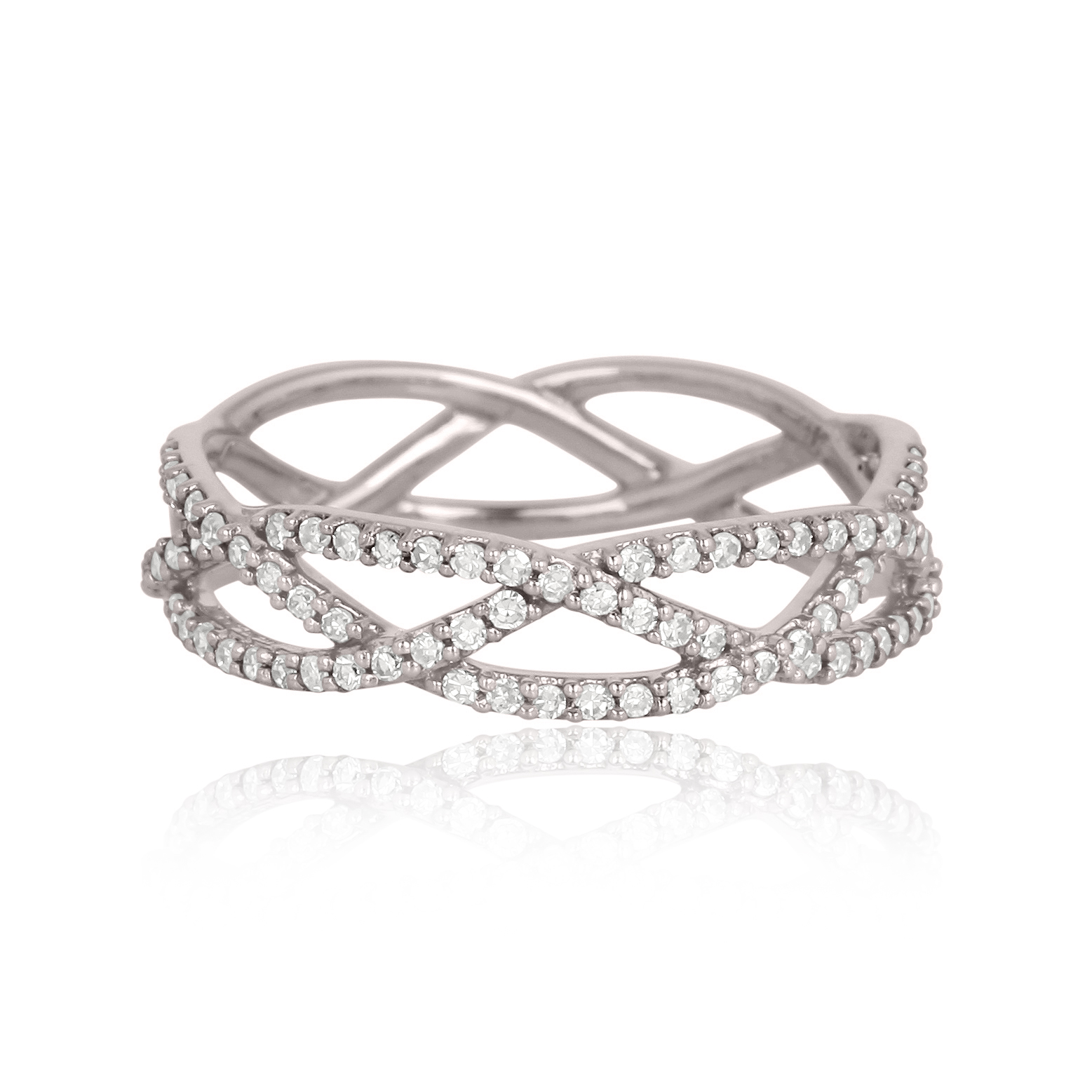 Sterling Silver Entangled Diamond Band Ring