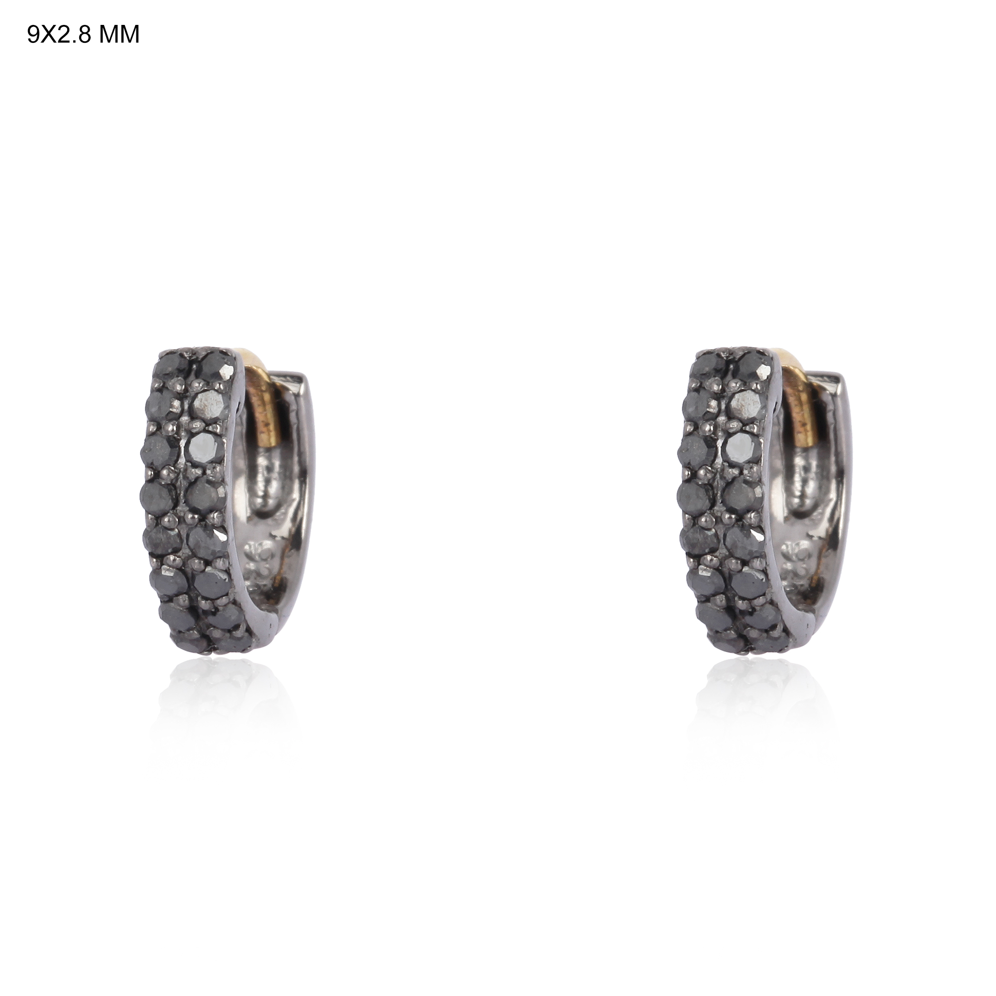 Sterling Silver Double Line Black Diamond Huggie Hoops