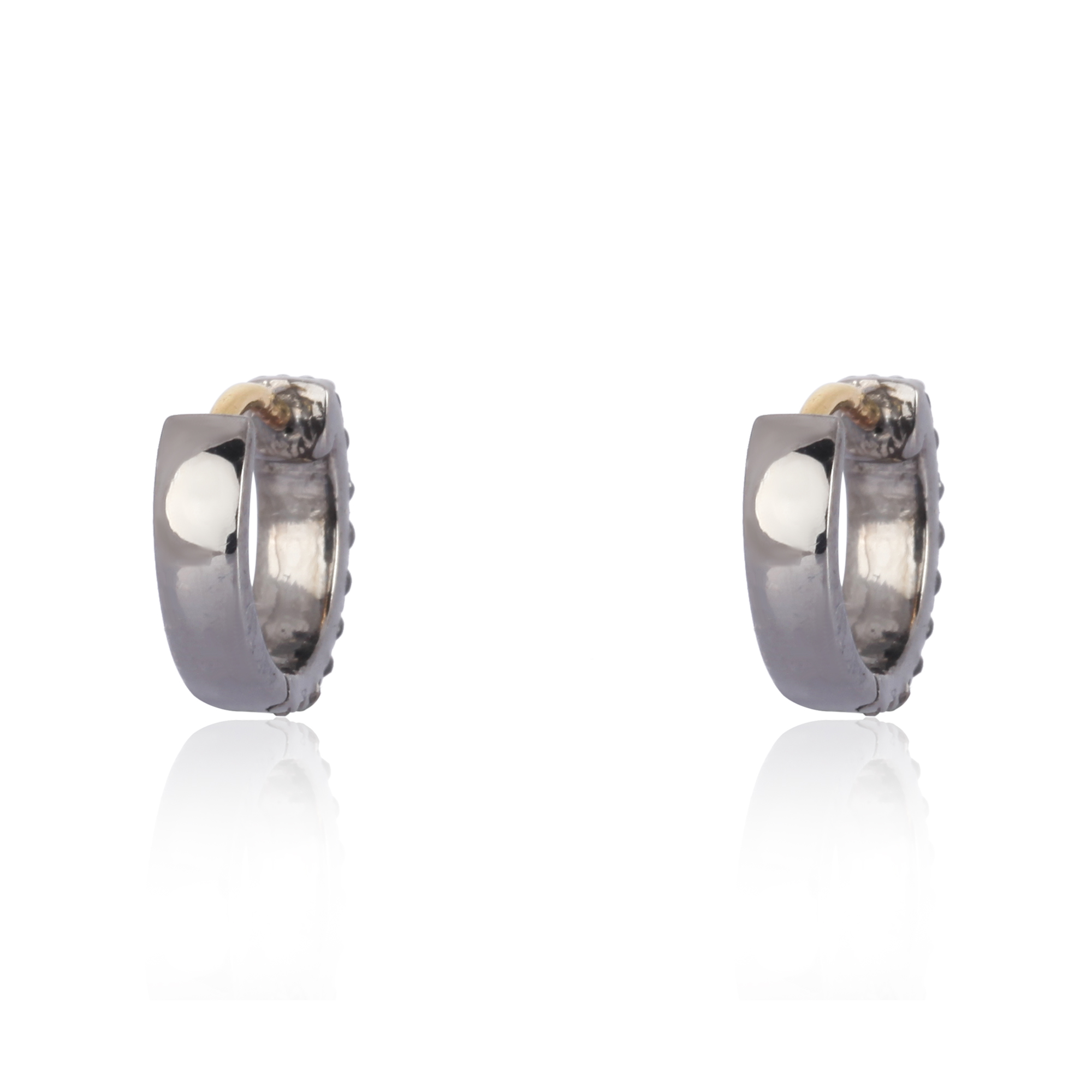 Sterling Silver Double Line Black Diamond Huggie Hoops