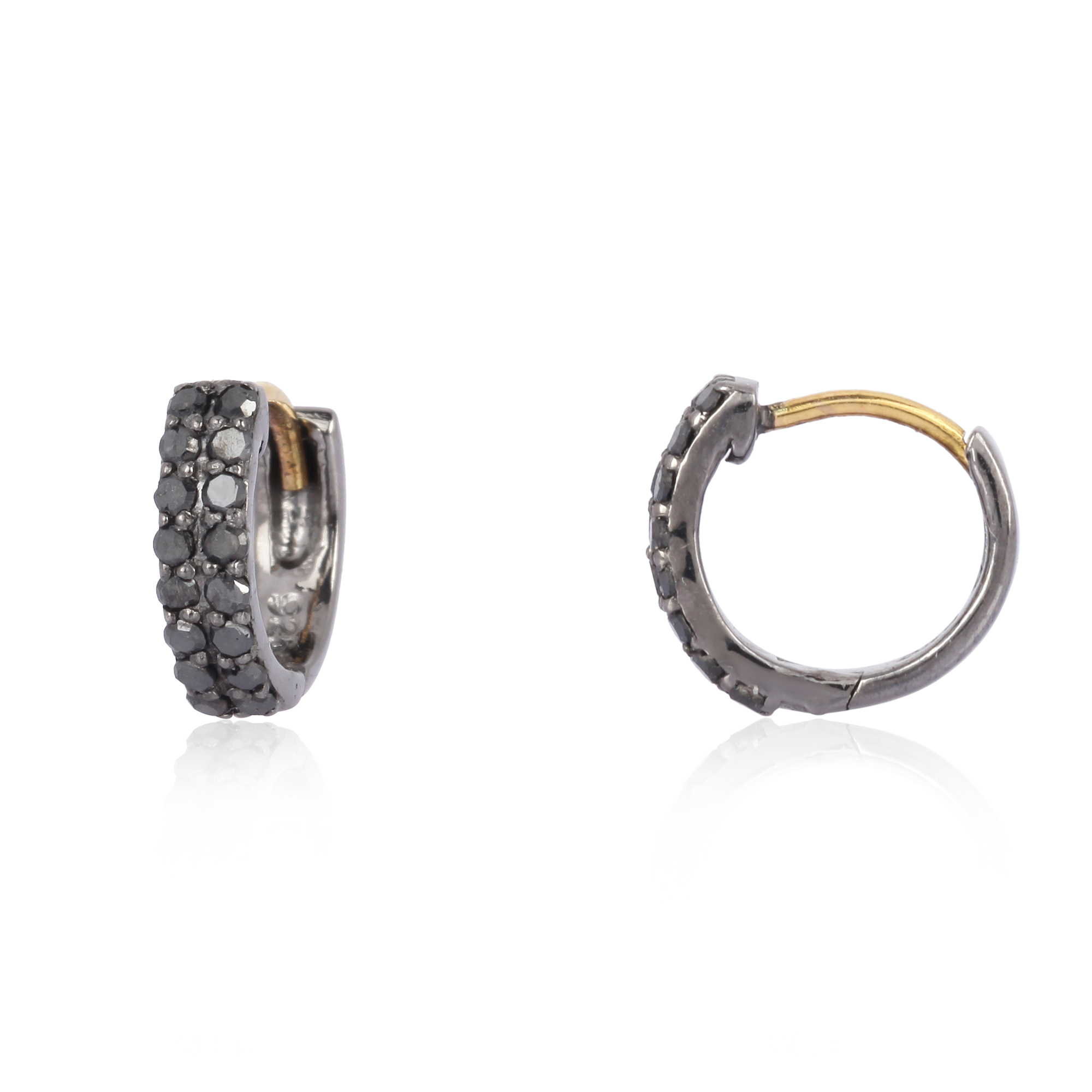 Sterling Silver Double Line Black Diamond Huggie Hoops