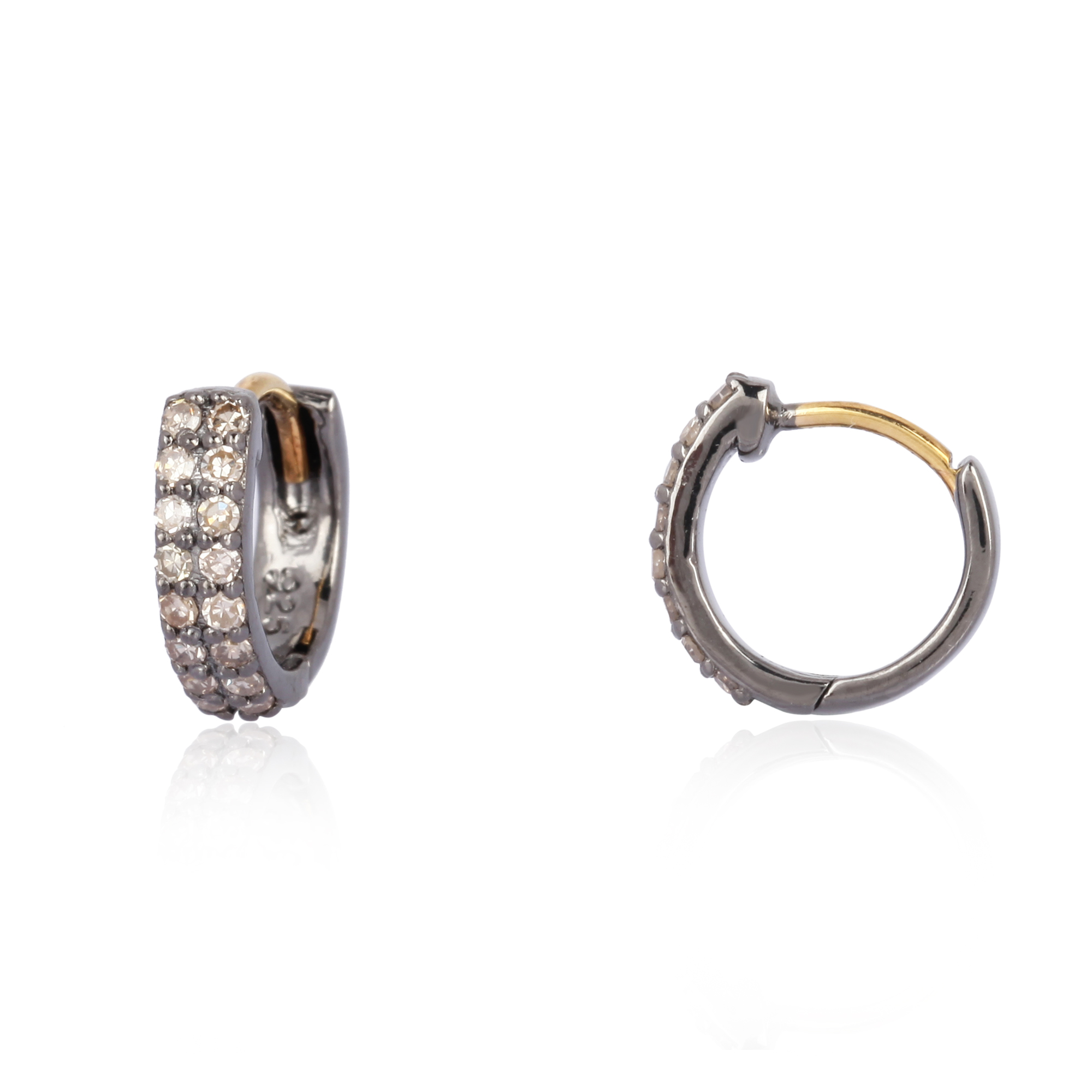 Sterling Silver Double Line Diamond Huggie Hoops