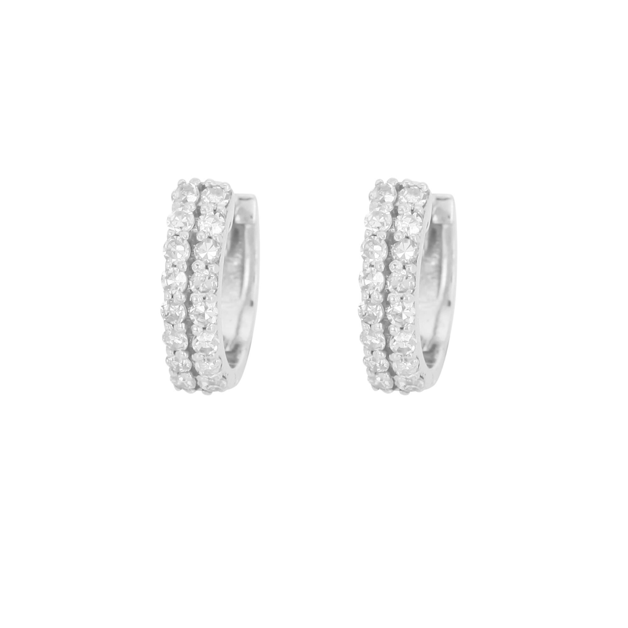 White Gold Double Line Diamond Huggie Hoops