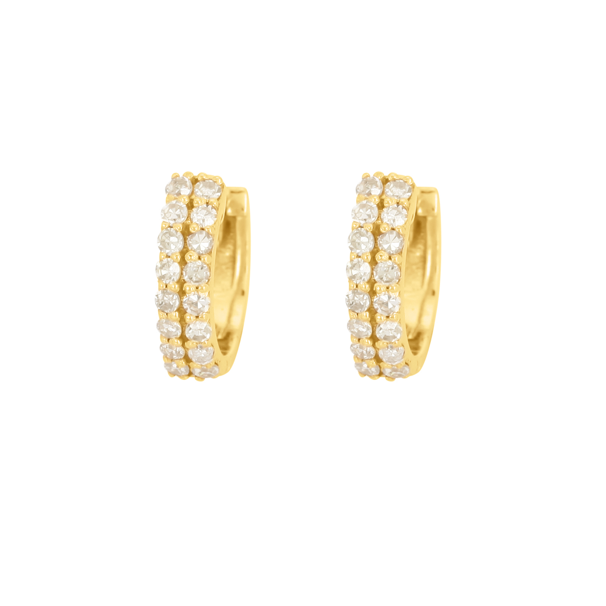 Yellow Gold Double Line Diamond Huggie Hoops