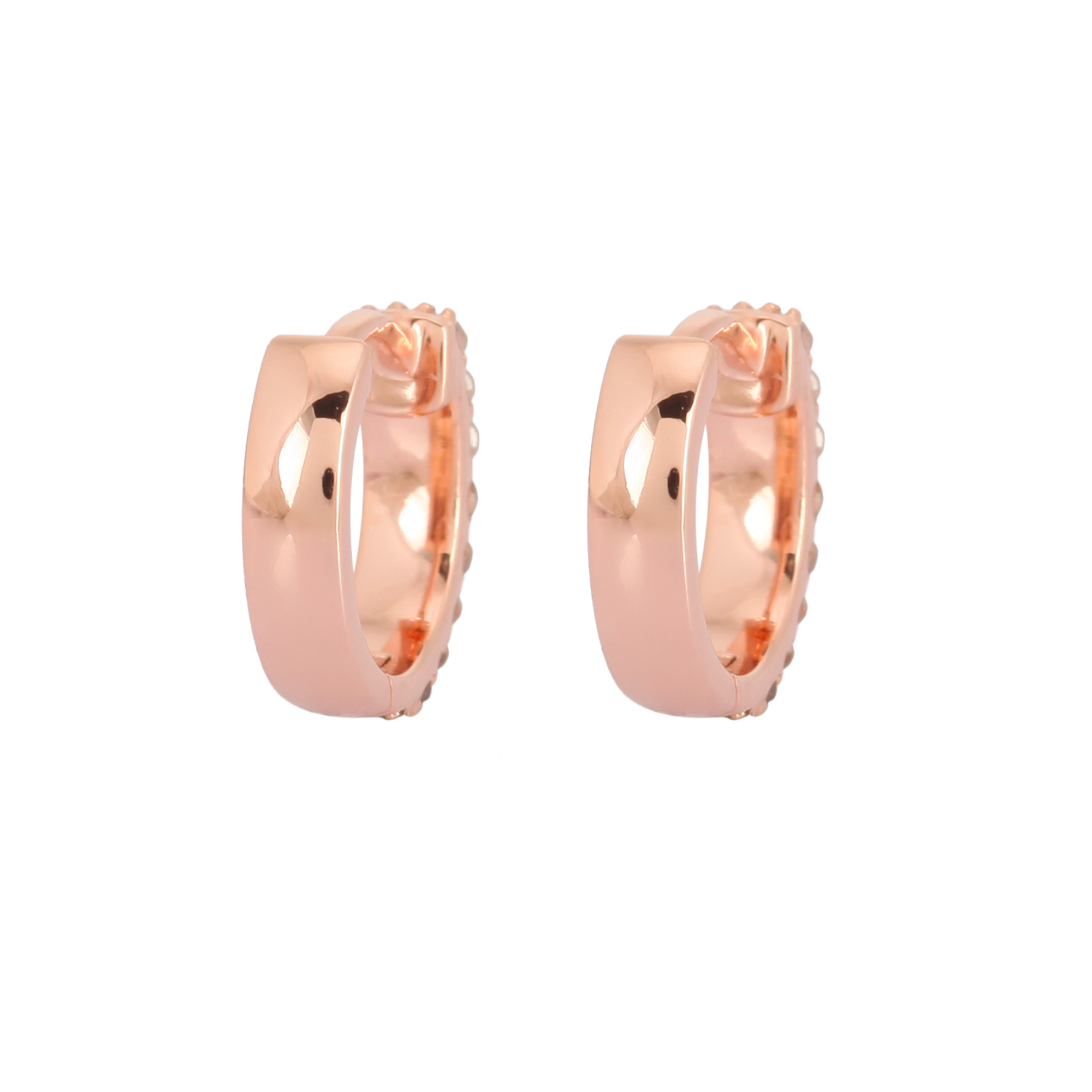 Rose Gold Double Line Diamond Huggie Hoops