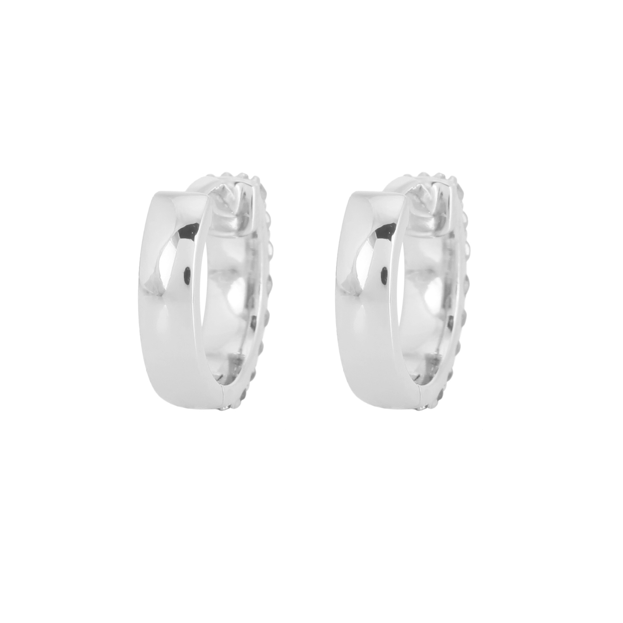 White Gold Double Line Diamond Huggie Hoops