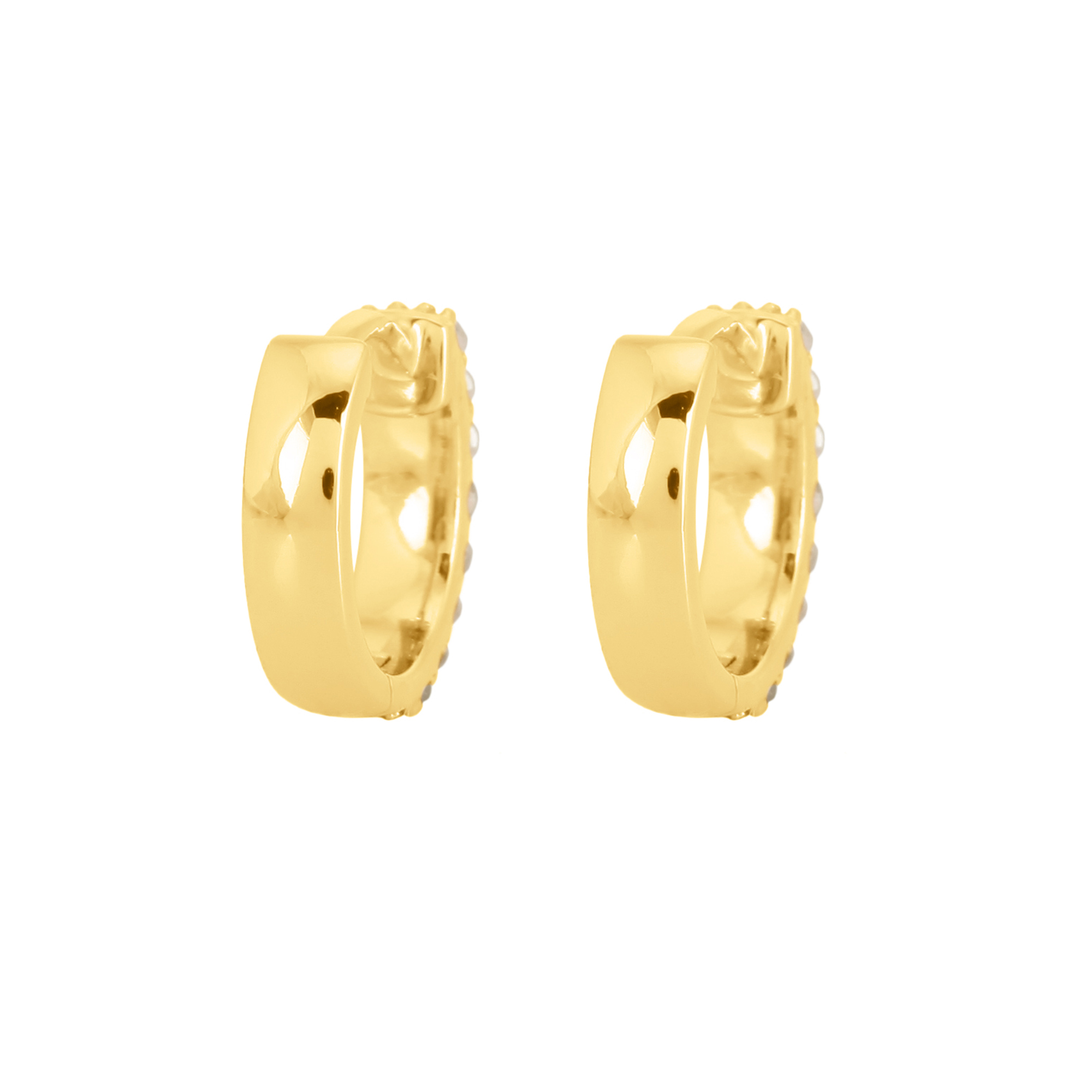 Yellow Gold Double Line Diamond Huggie Hoops