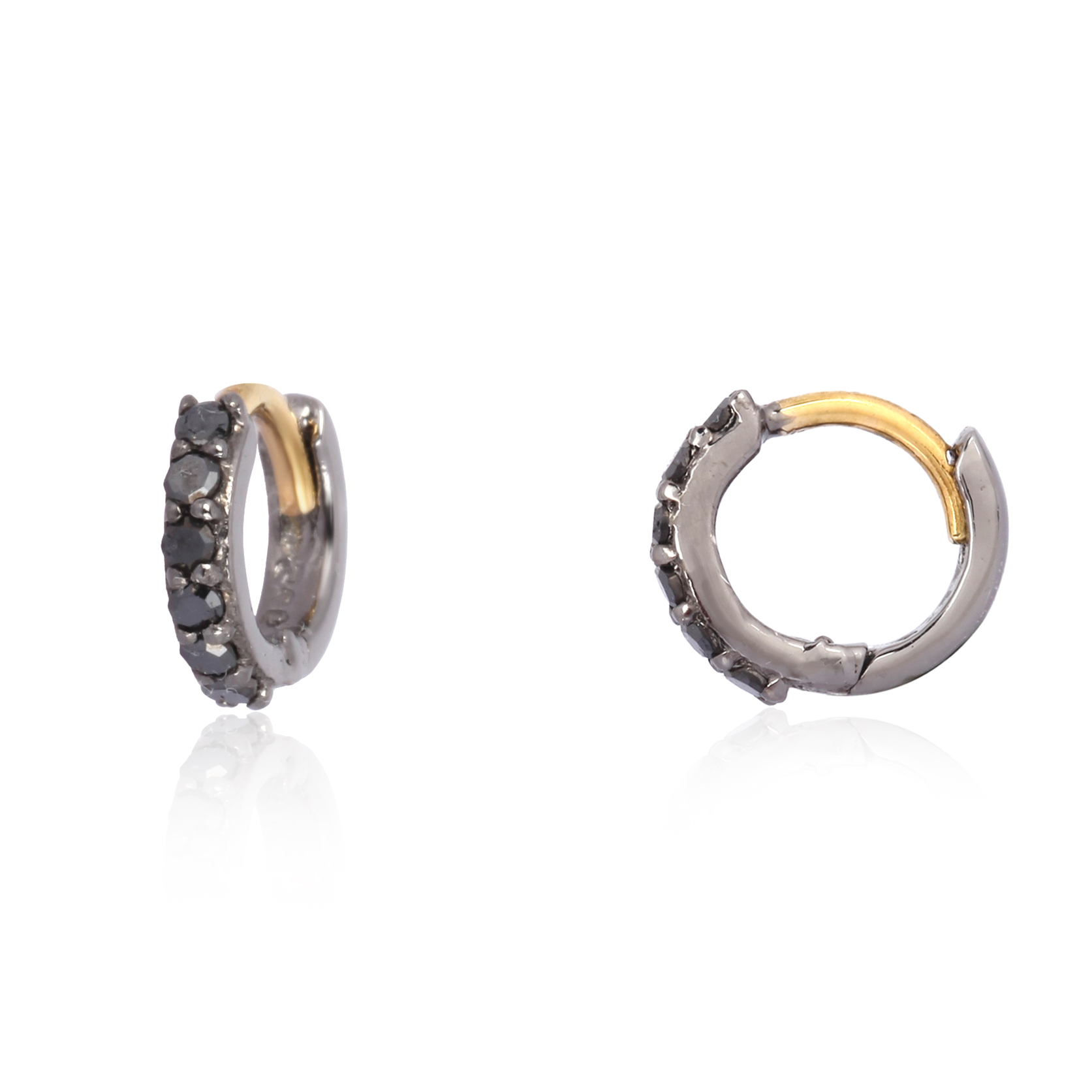 Sterling Silver Black Diamond Hoop Earrings