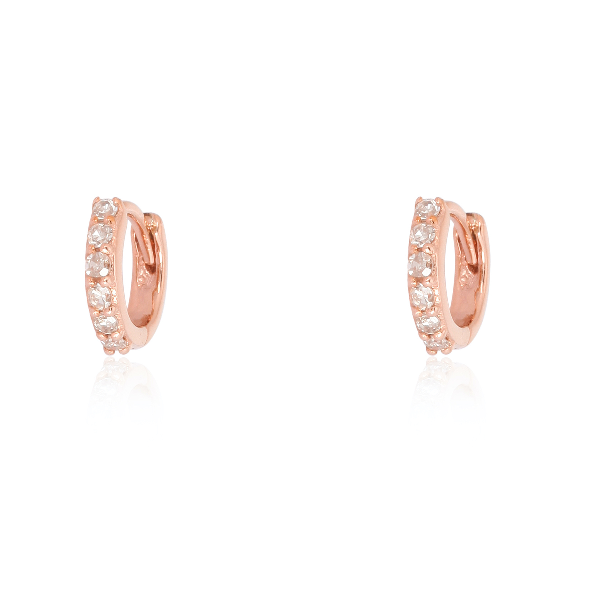 Rose Gold  Diamond Huggie Hoop Earrings