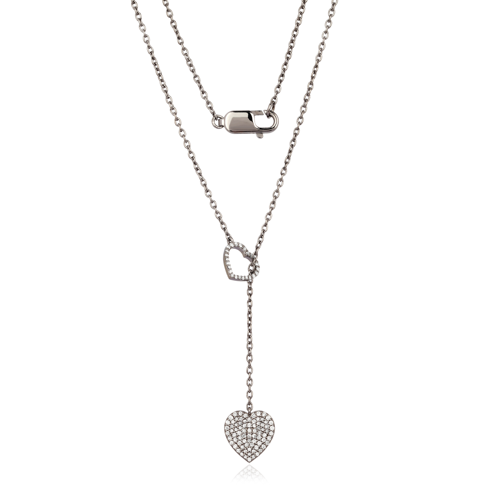 Sterling Silver 2 Heart Diamond Necklace