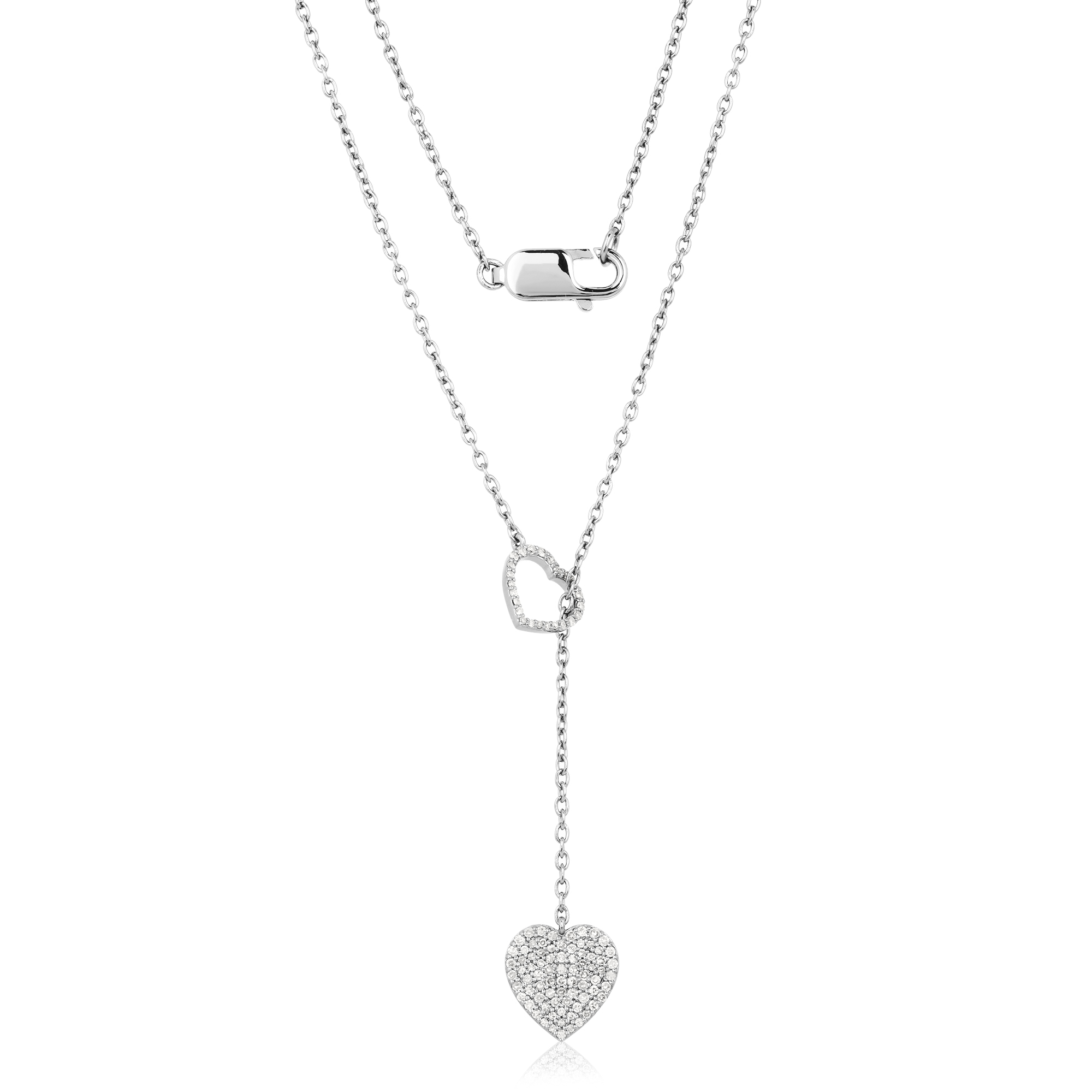 Sterling Silver 2 Heart Diamond Necklace