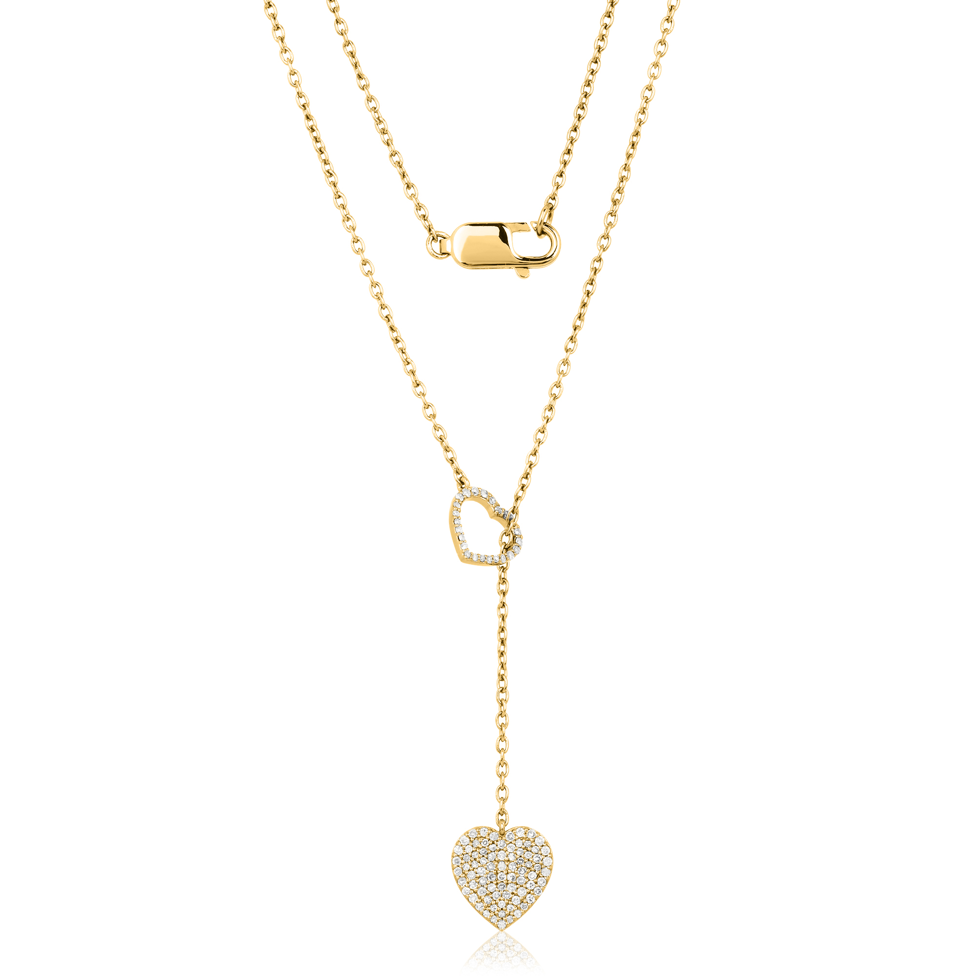 Sterling Silver 2 Heart Diamond Necklace