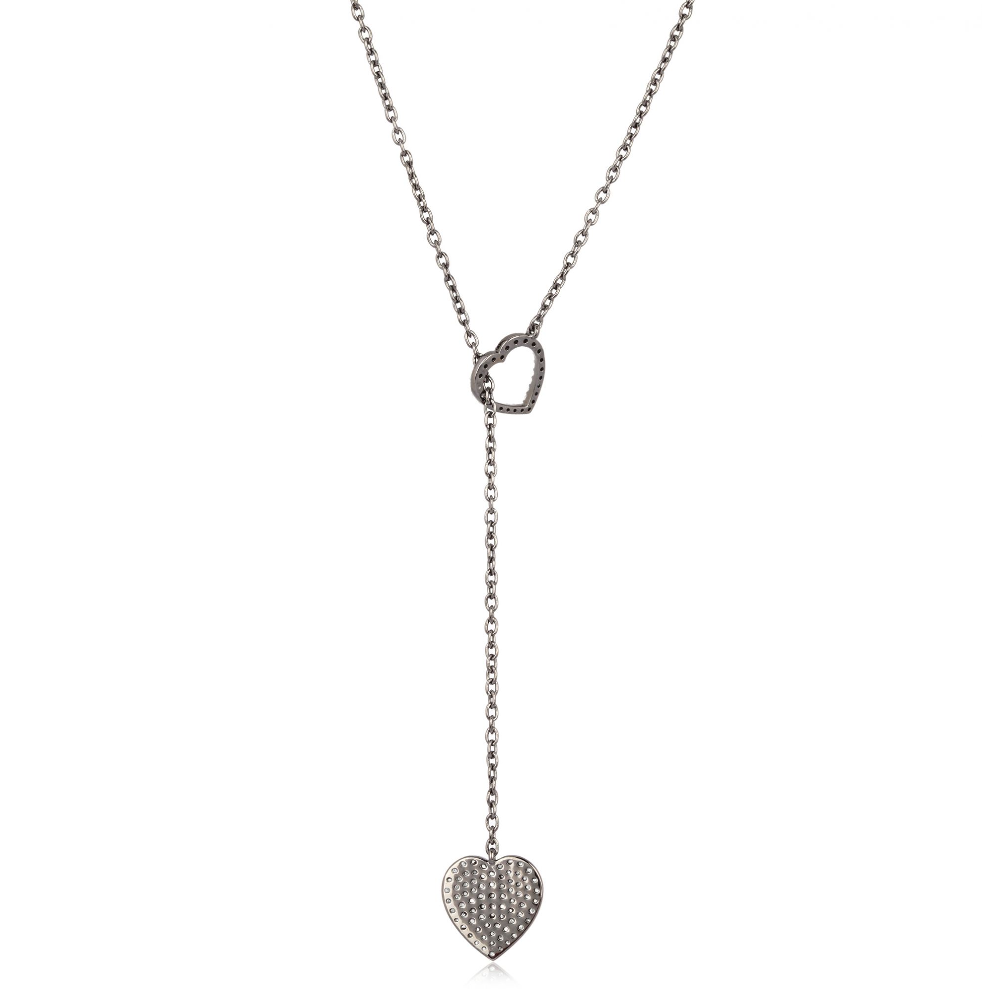 Sterling Silver 2 Heart Diamond Necklace