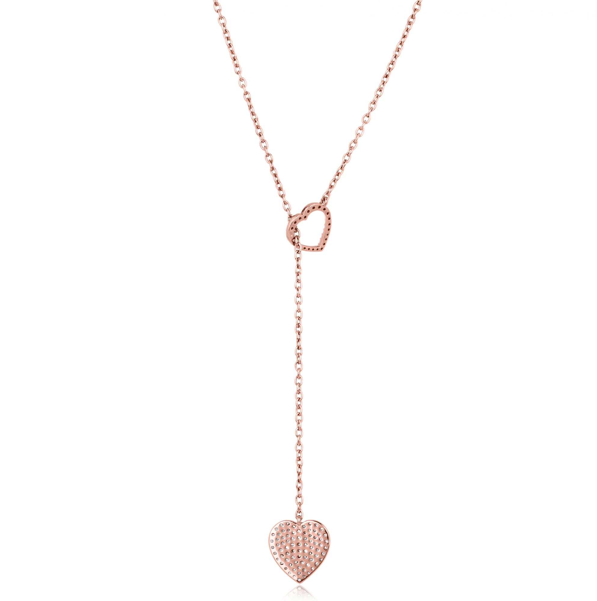 Sterling Silver 2 Heart Diamond Necklace