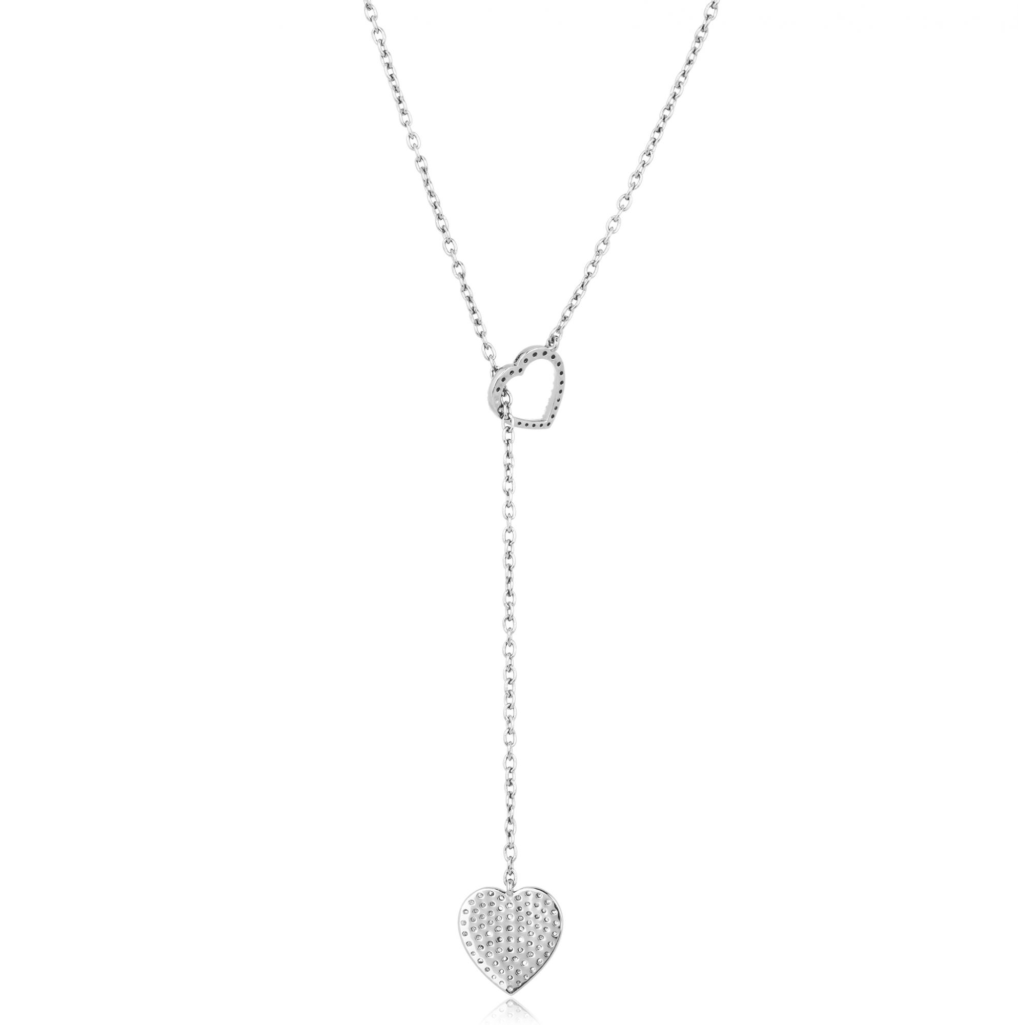 Sterling Silver 2 Heart Diamond Necklace