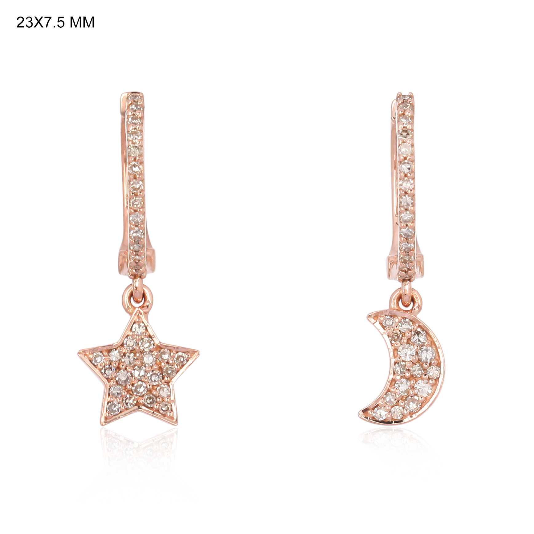 Rose Gold Diamond Star Moon Hanging Charm Combo Earrings