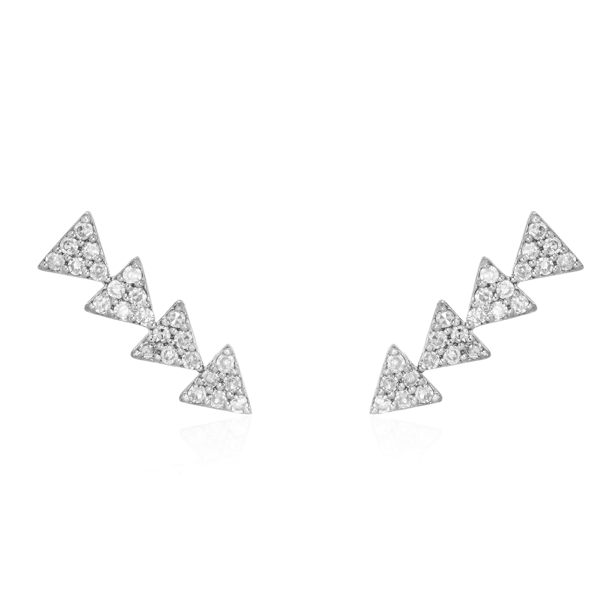 White Gold Diamond Triangle Climber Earrings