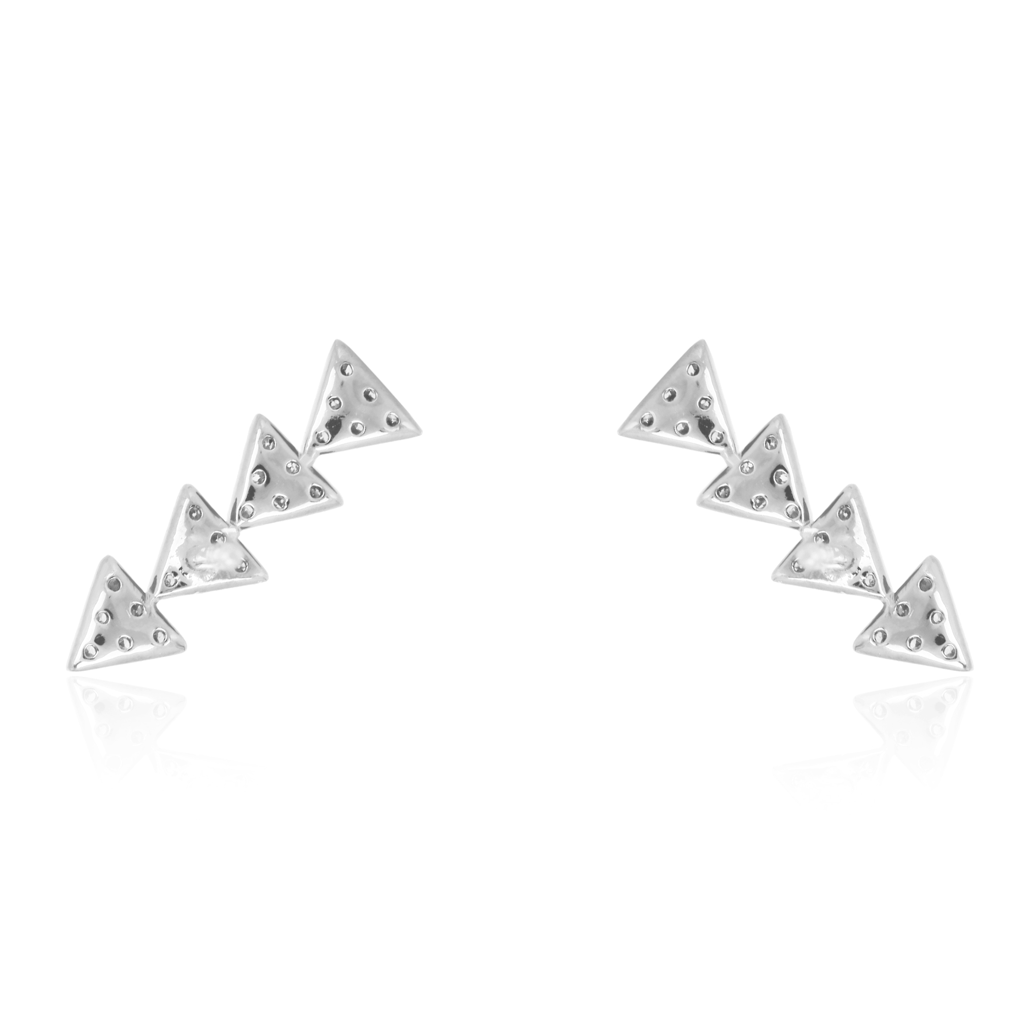 White Gold Diamond Triangle Climber Earrings