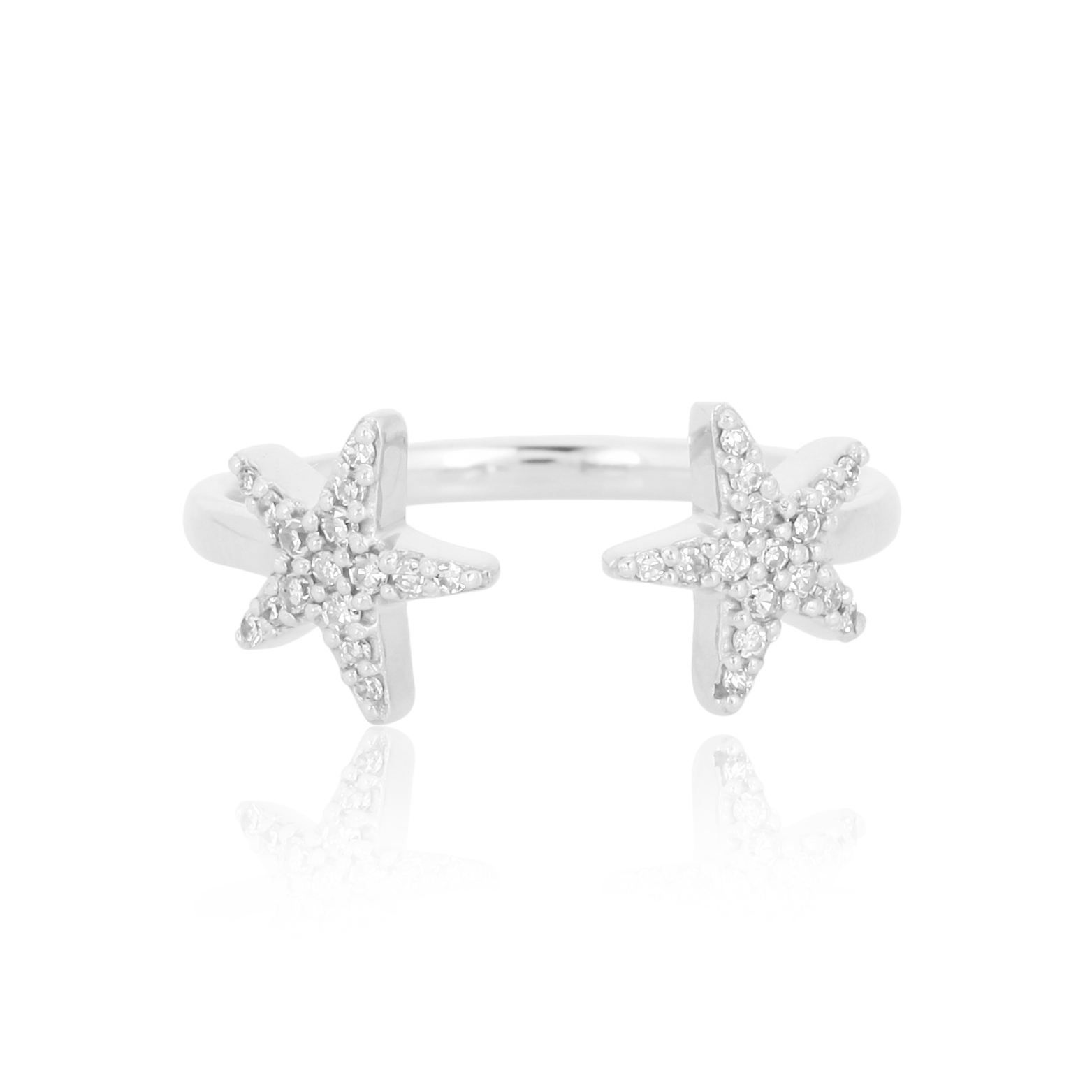 White Gold Two Star Open Ring