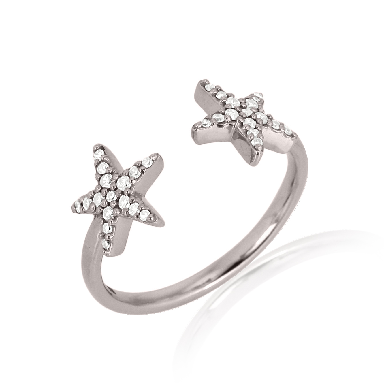 Sterling Silver Two Star Open Ring