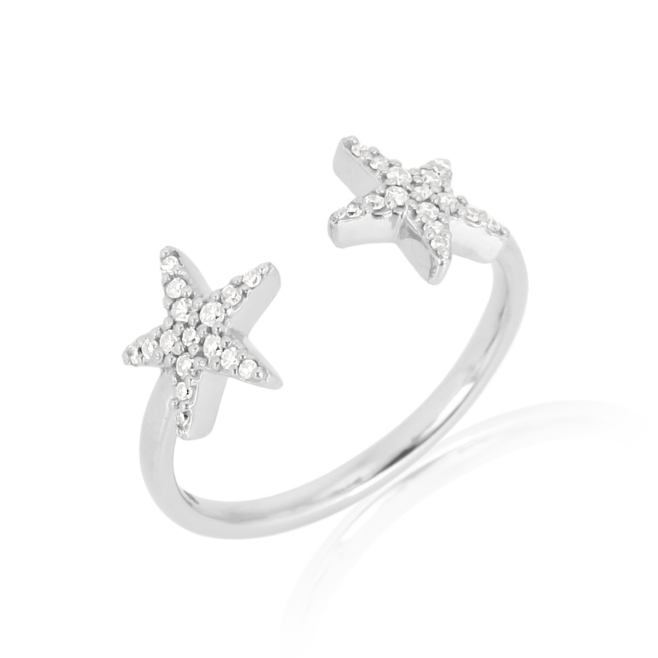White Gold Two Star Open Ring