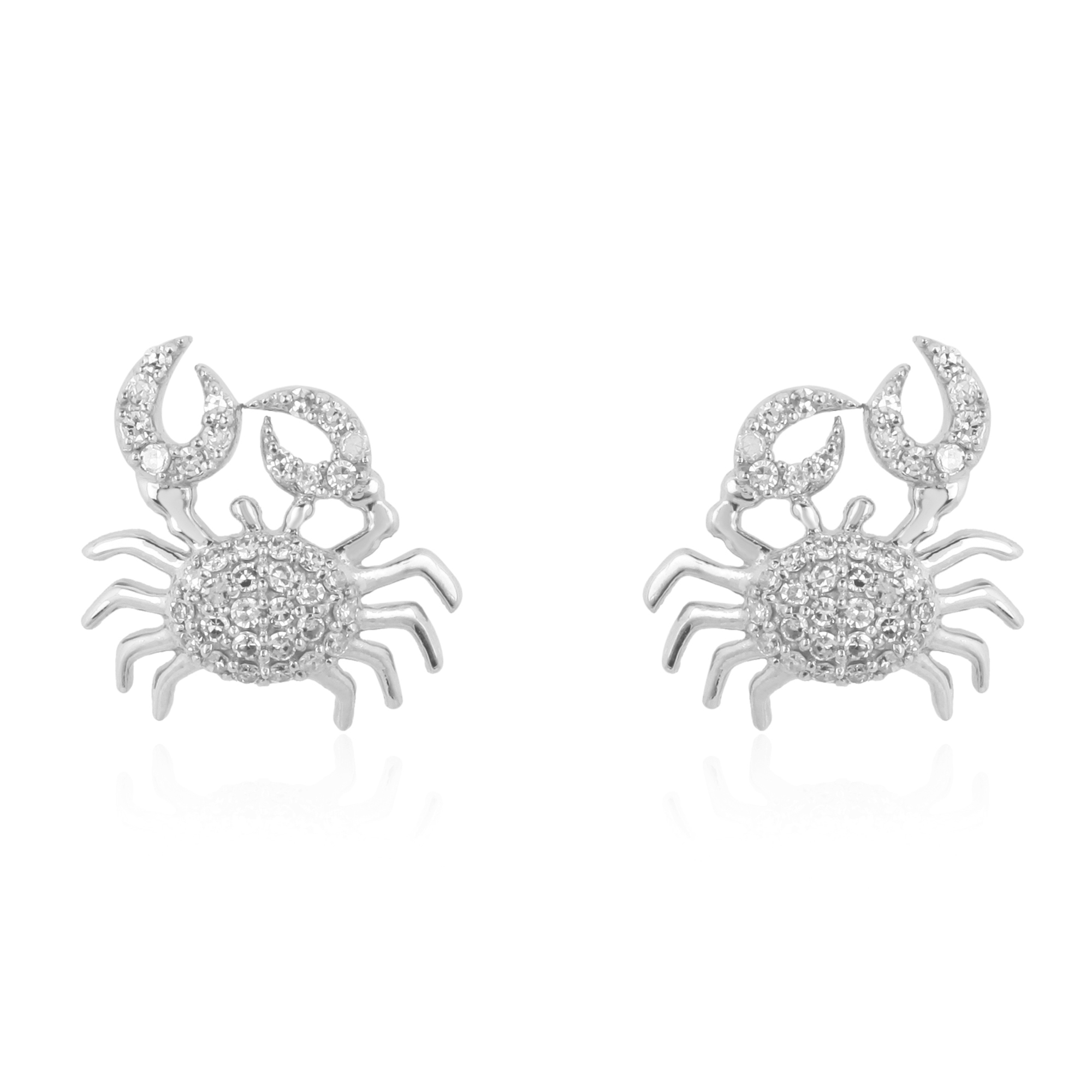 Sterling Silver Diamond Crab Studs