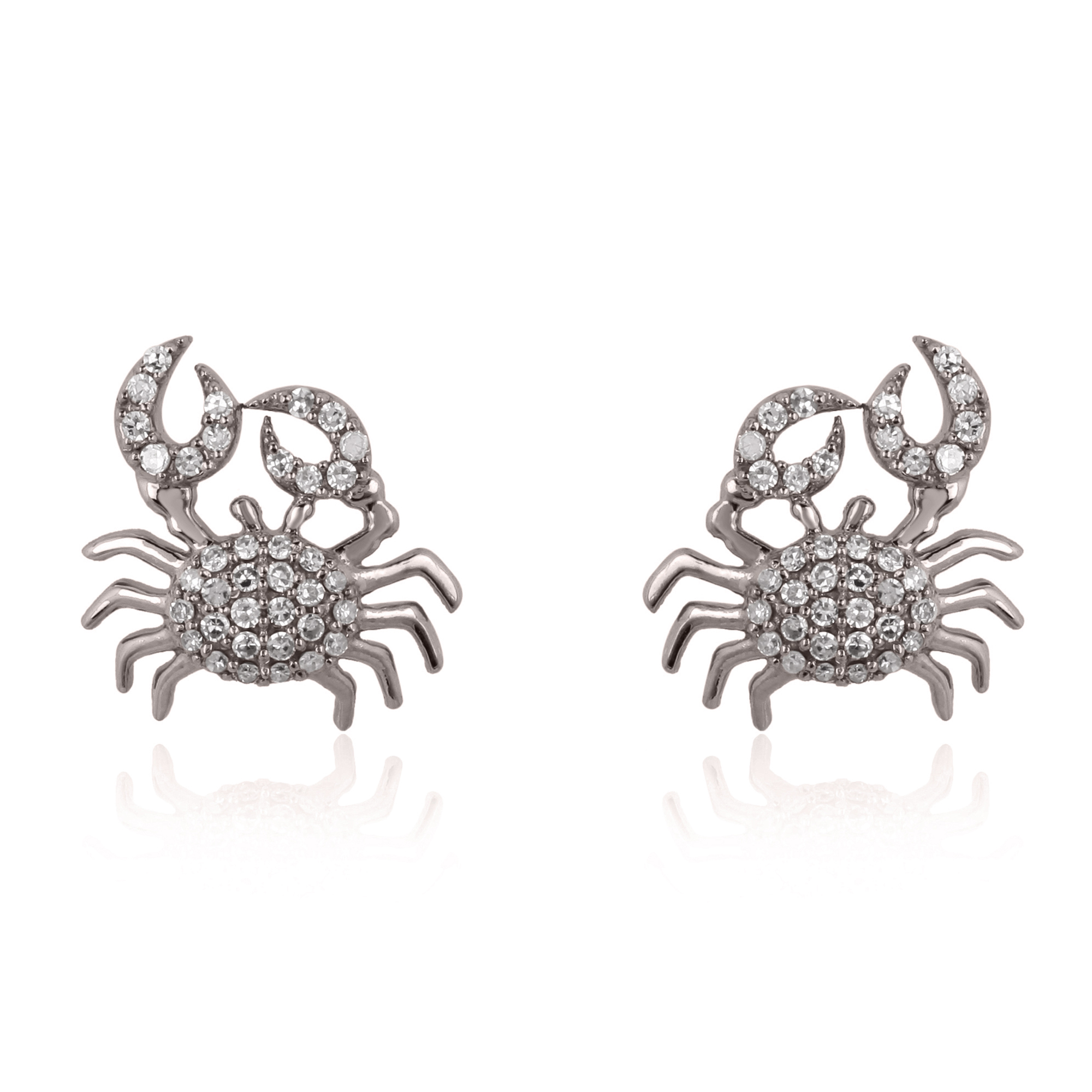 Sterling Silver Diamond Crab Studs