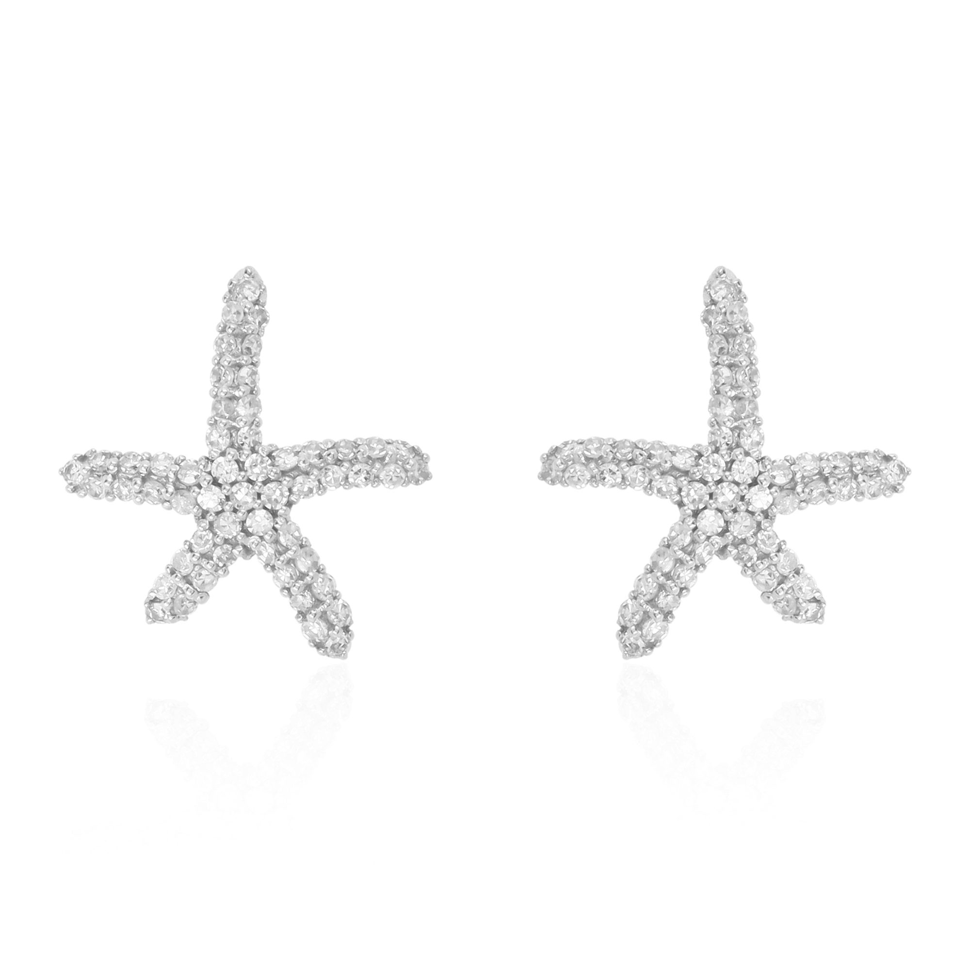 Sterling Silver Diamond Star Fish Studs