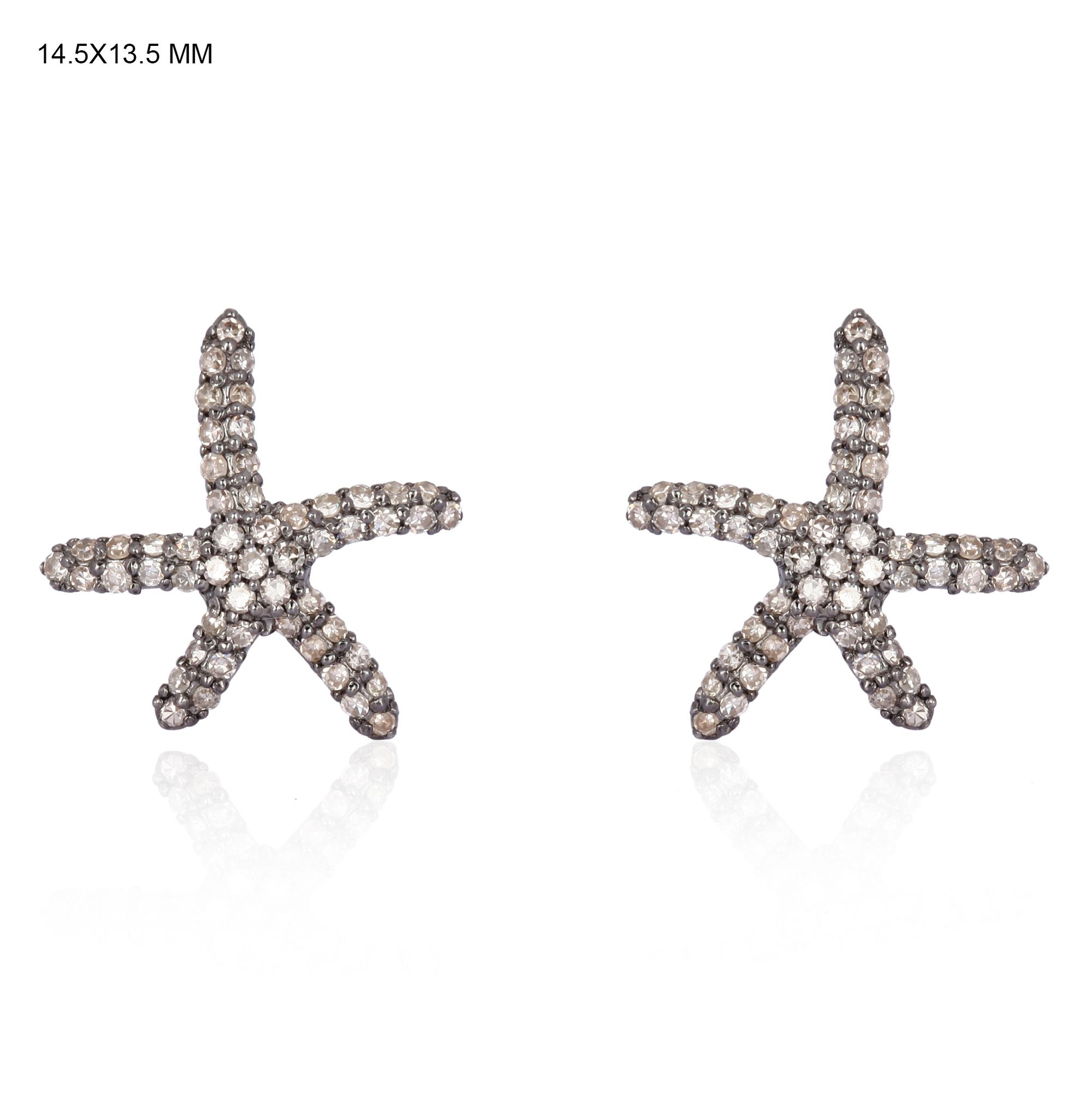 Sterling Silver Diamond Star Fish Studs
