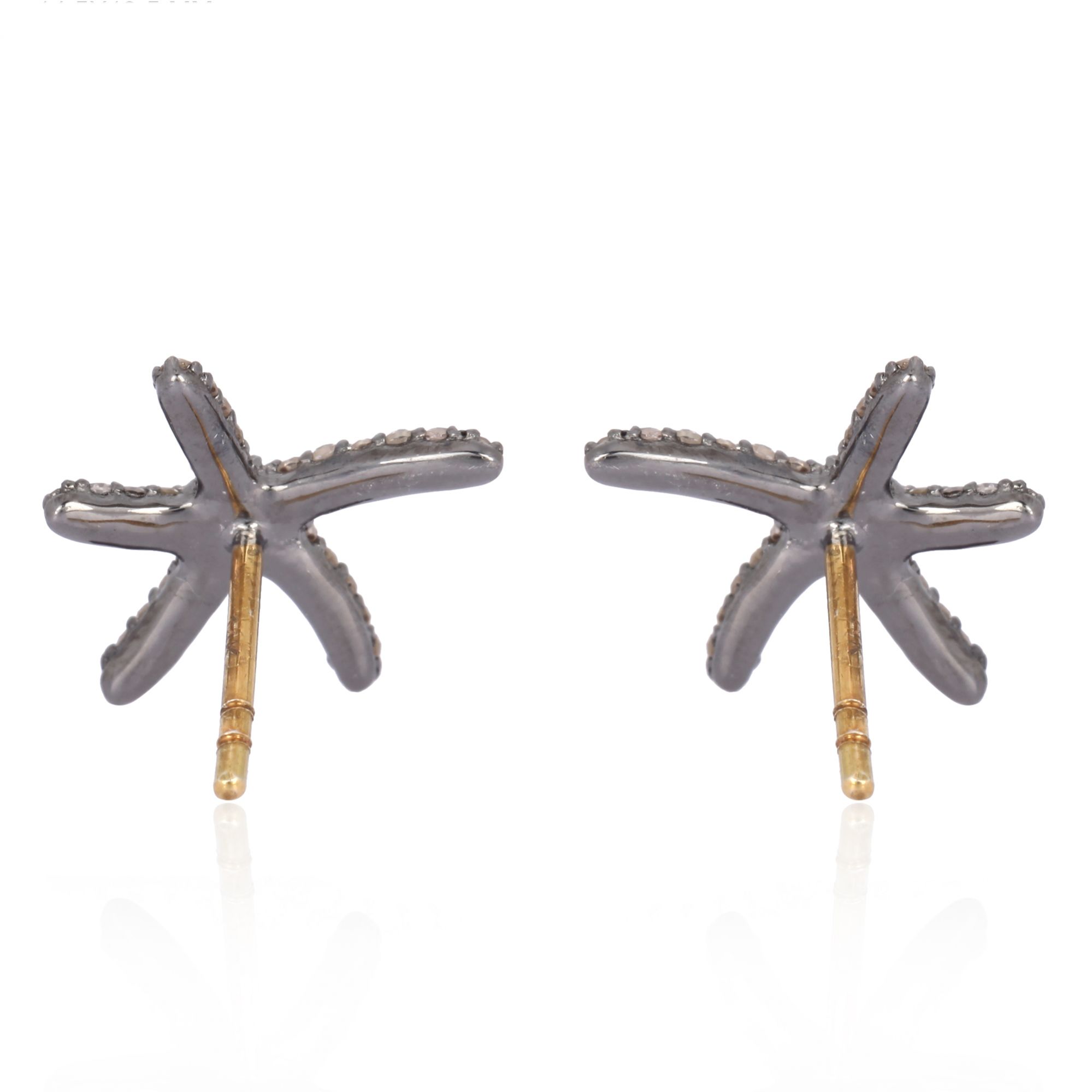 Sterling Silver Diamond Star Fish Studs