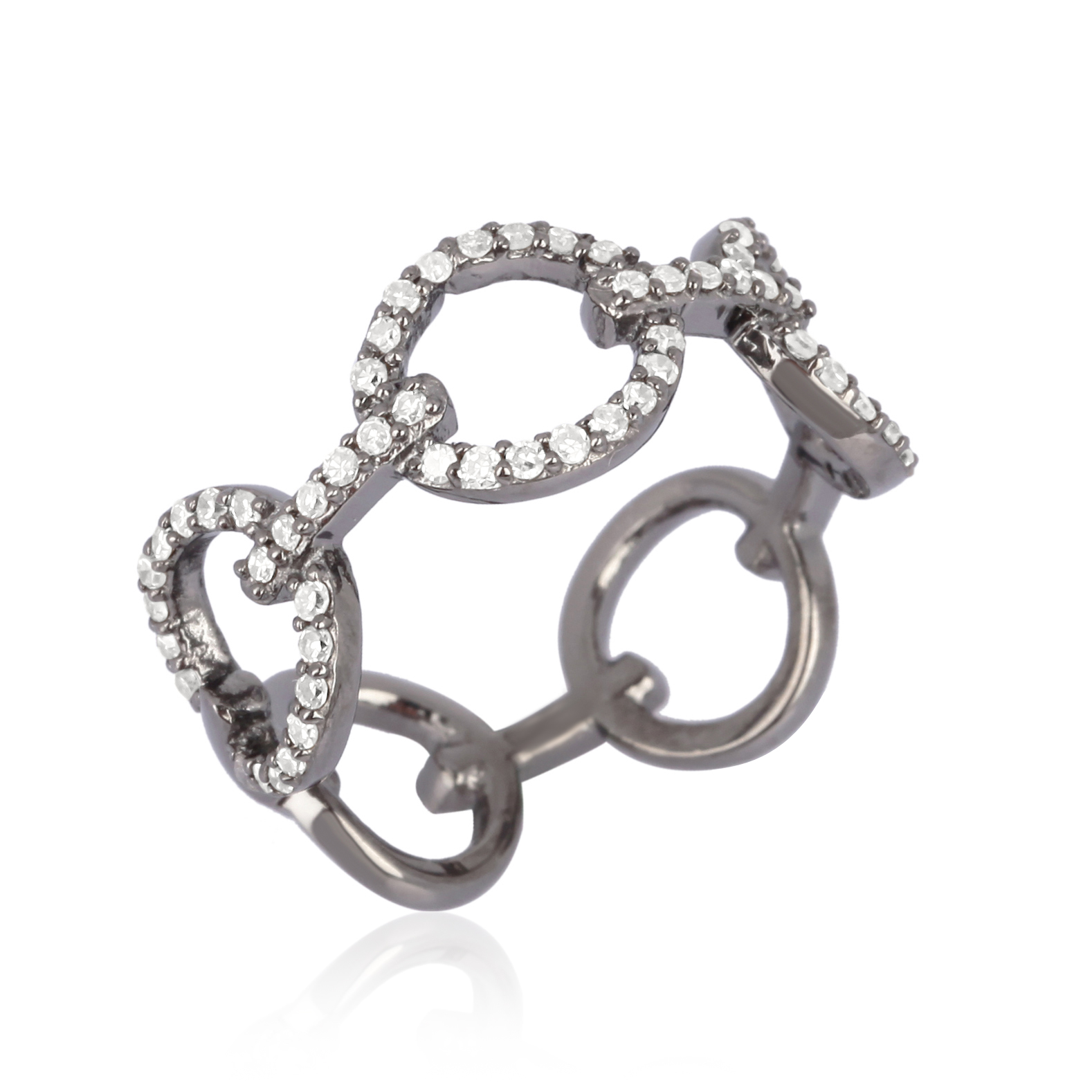 Sterling Silver Link Diamond Ring