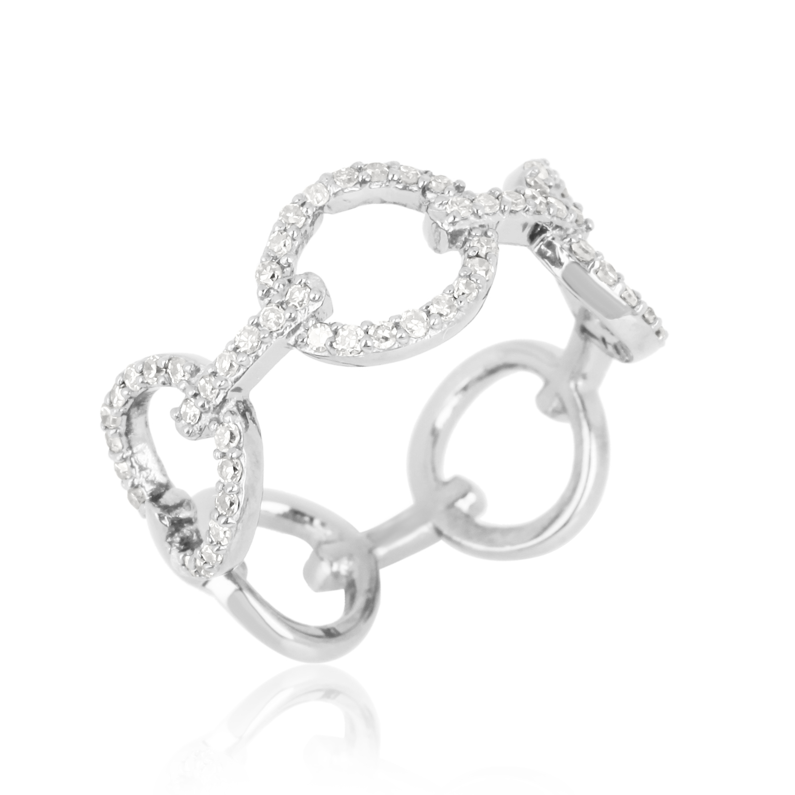 Sterling Silver Link Diamond Ring