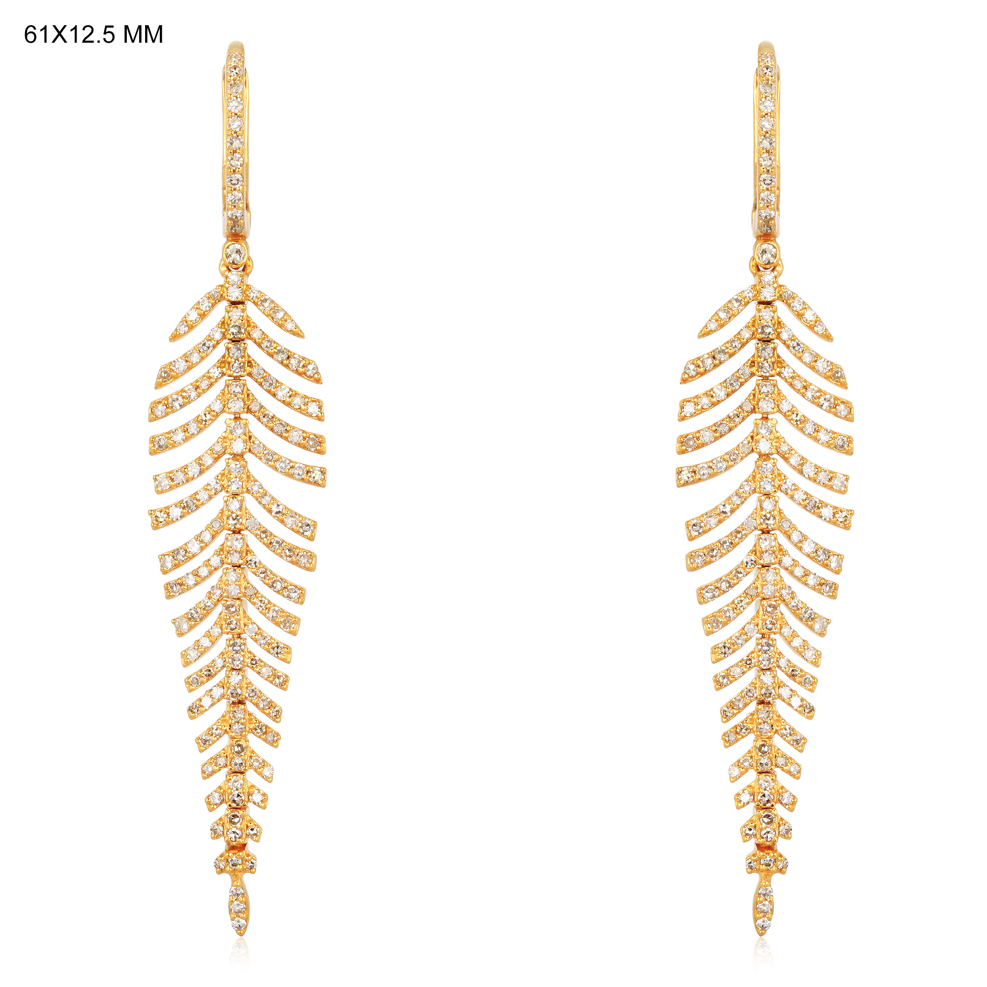 Yellow Gold Diamond Leaf Dangle Earrings