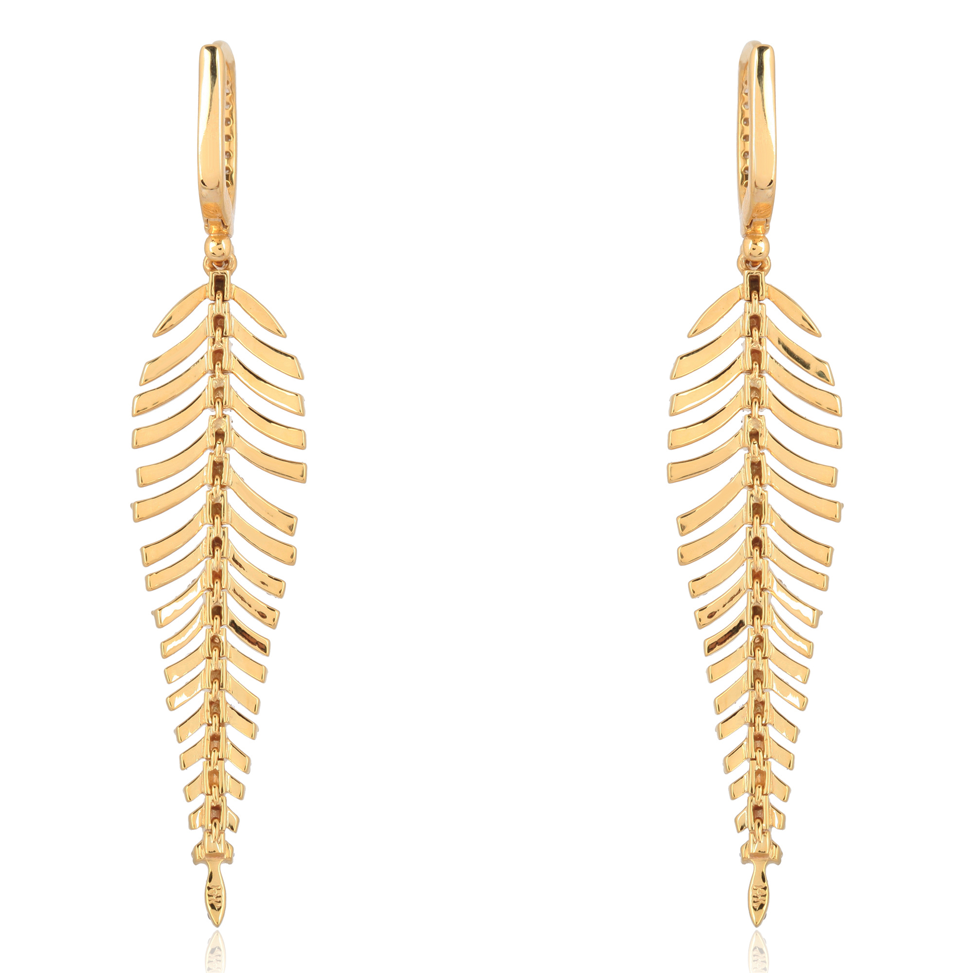 Yellow Gold Diamond Leaf Dangle Earrings