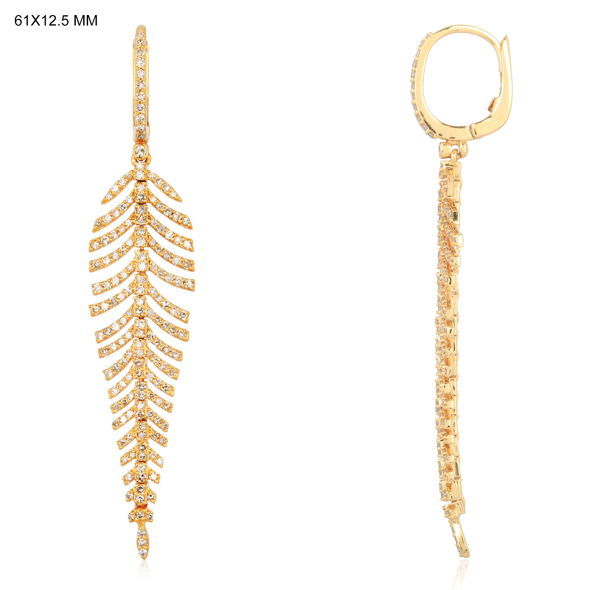 Yellow Gold Diamond Leaf Dangle Earrings