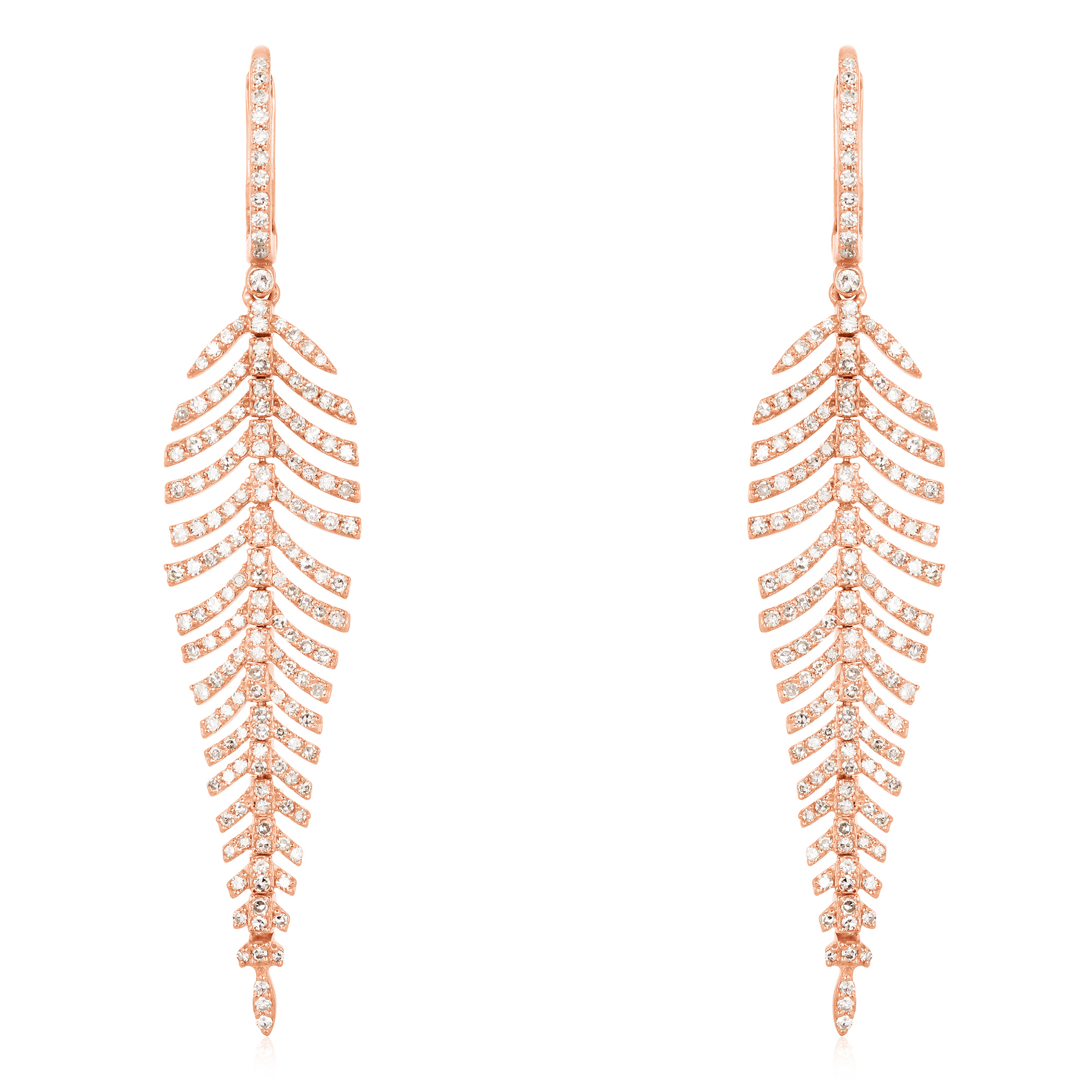 Rose Gold Diamond Leaf Dangle Earrings