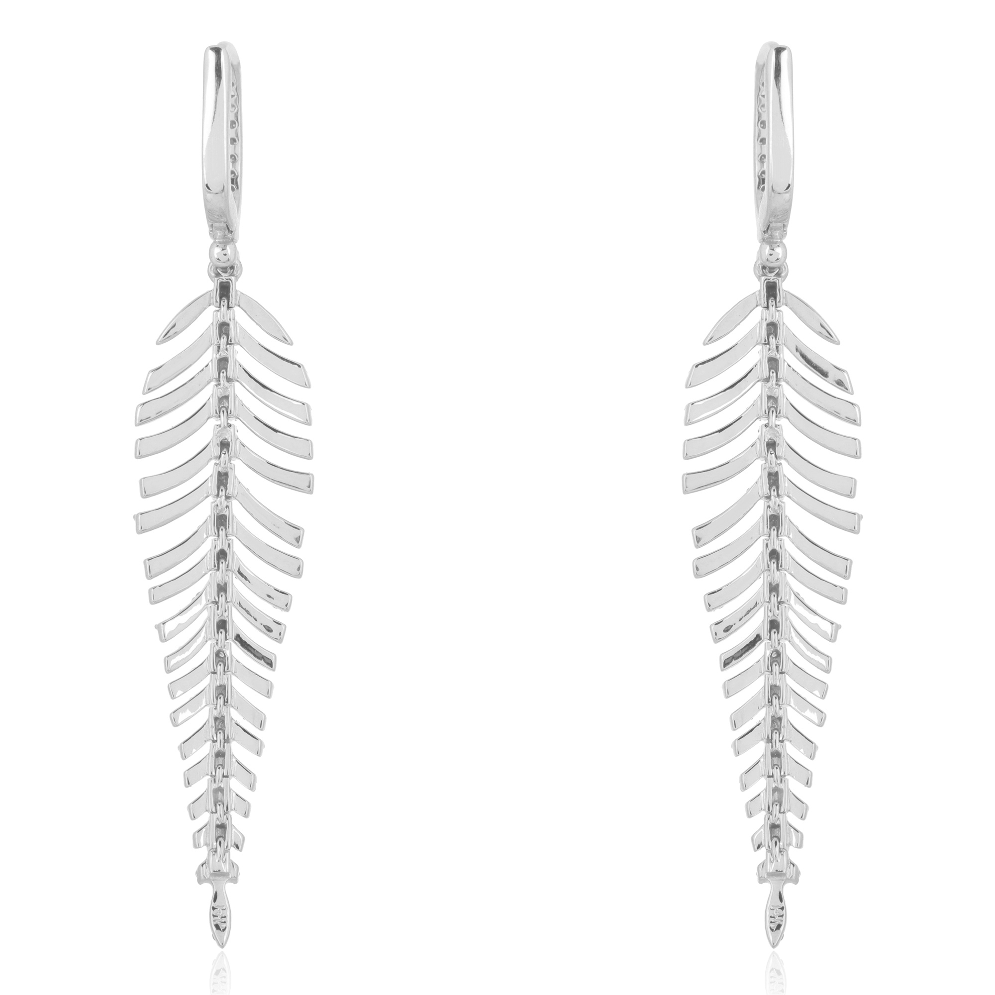 White Gold Diamond Leaf Dangle Earrings