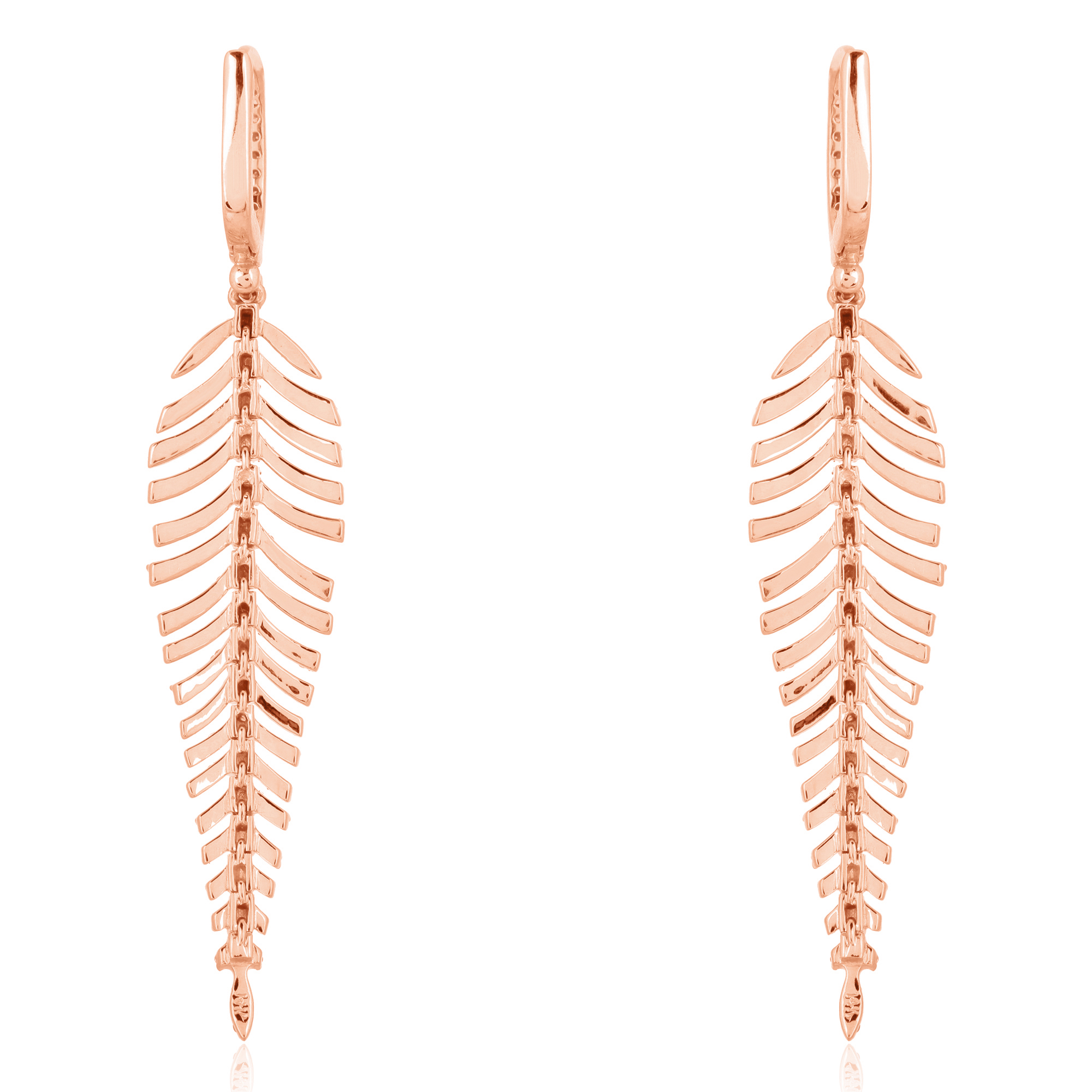 Rose Gold Diamond Leaf Dangle Earrings
