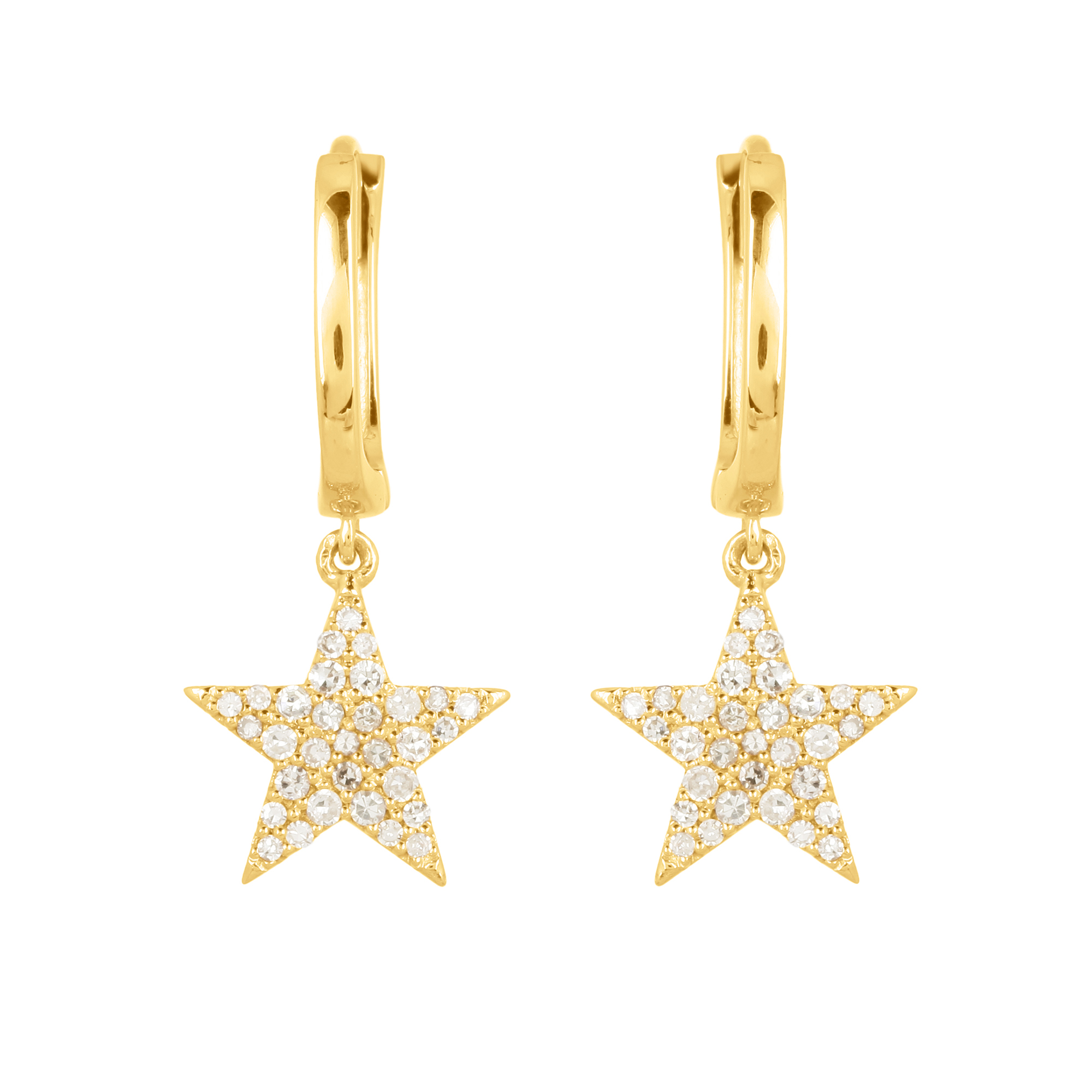 Yellow Gold Hanging Star Diamond Earrings