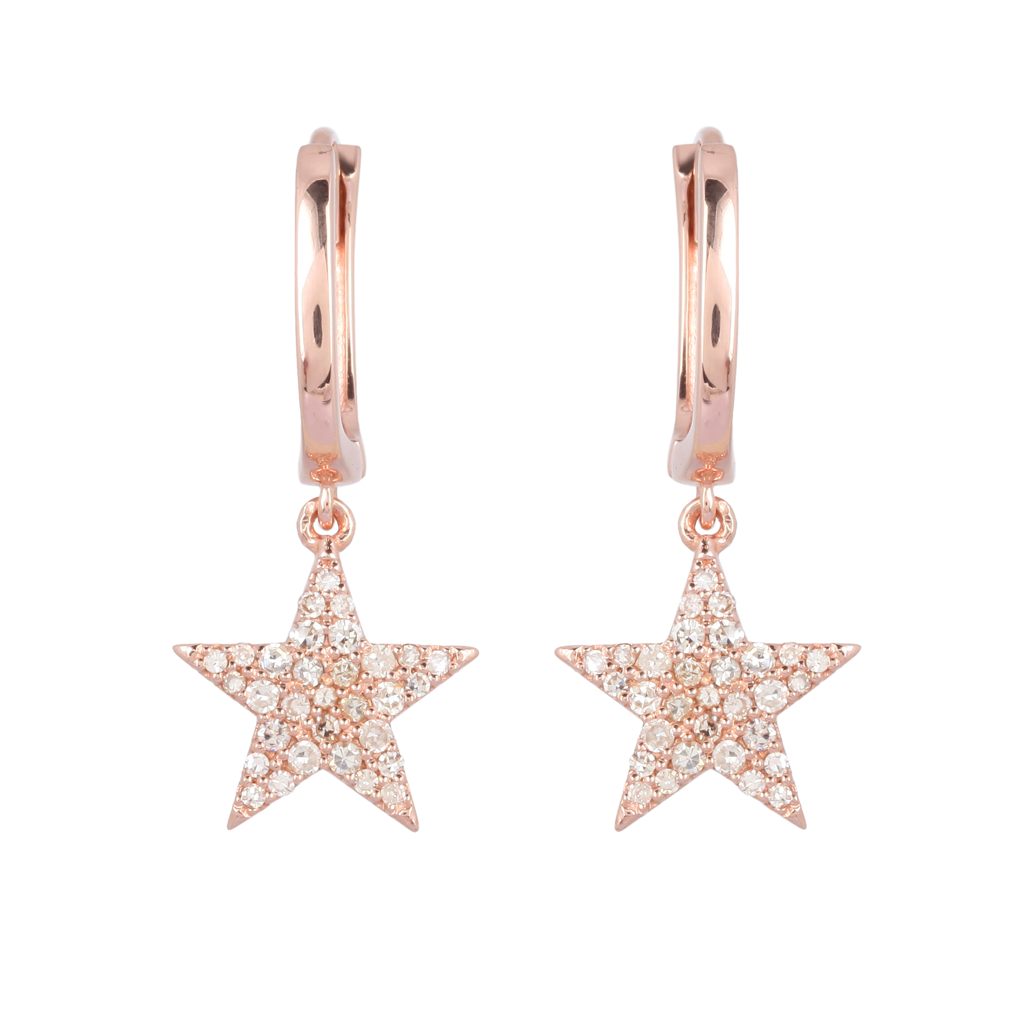 Rose Gold Hanging Star Diamond Earrings