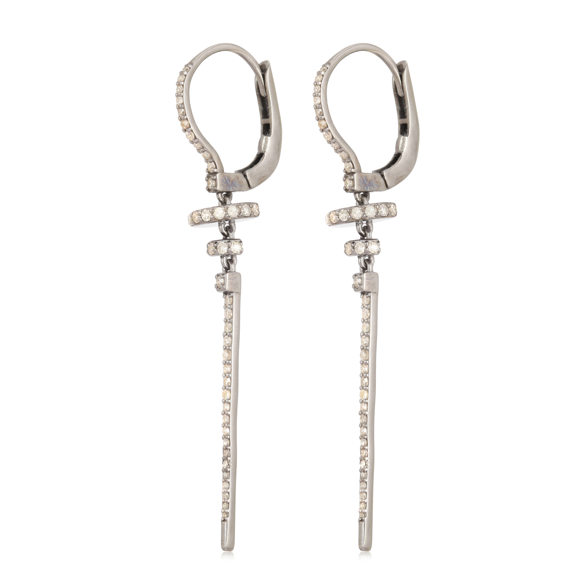 Sterling Silver Long Diamond Bar Earring