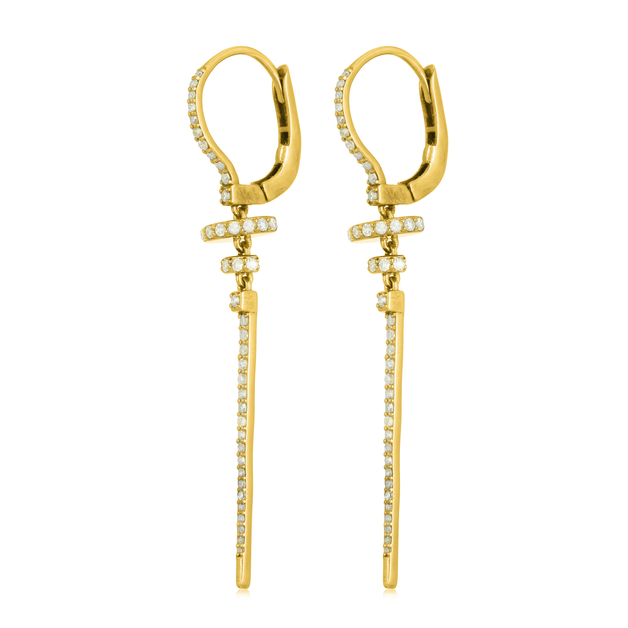 Yellow Gold Long Diamond Bar Earring
