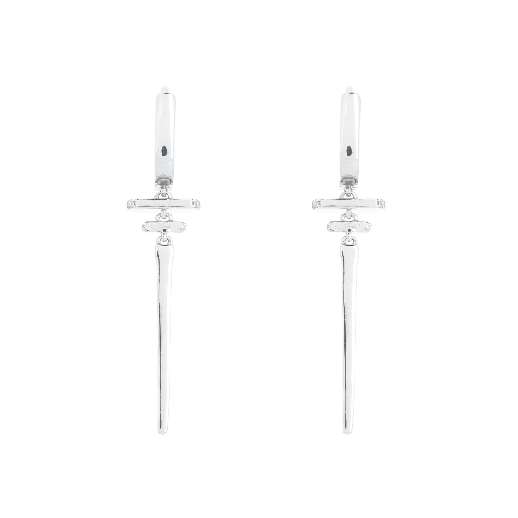 White Gold Long Diamond Bar Earring