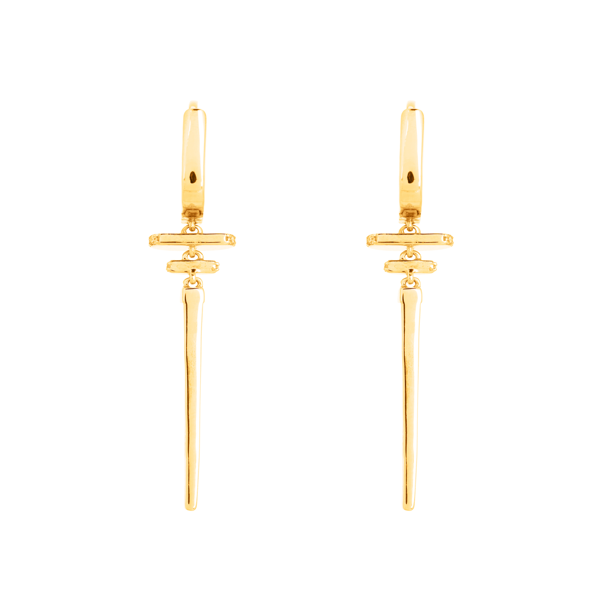 Yellow Gold Long Diamond Bar Earring