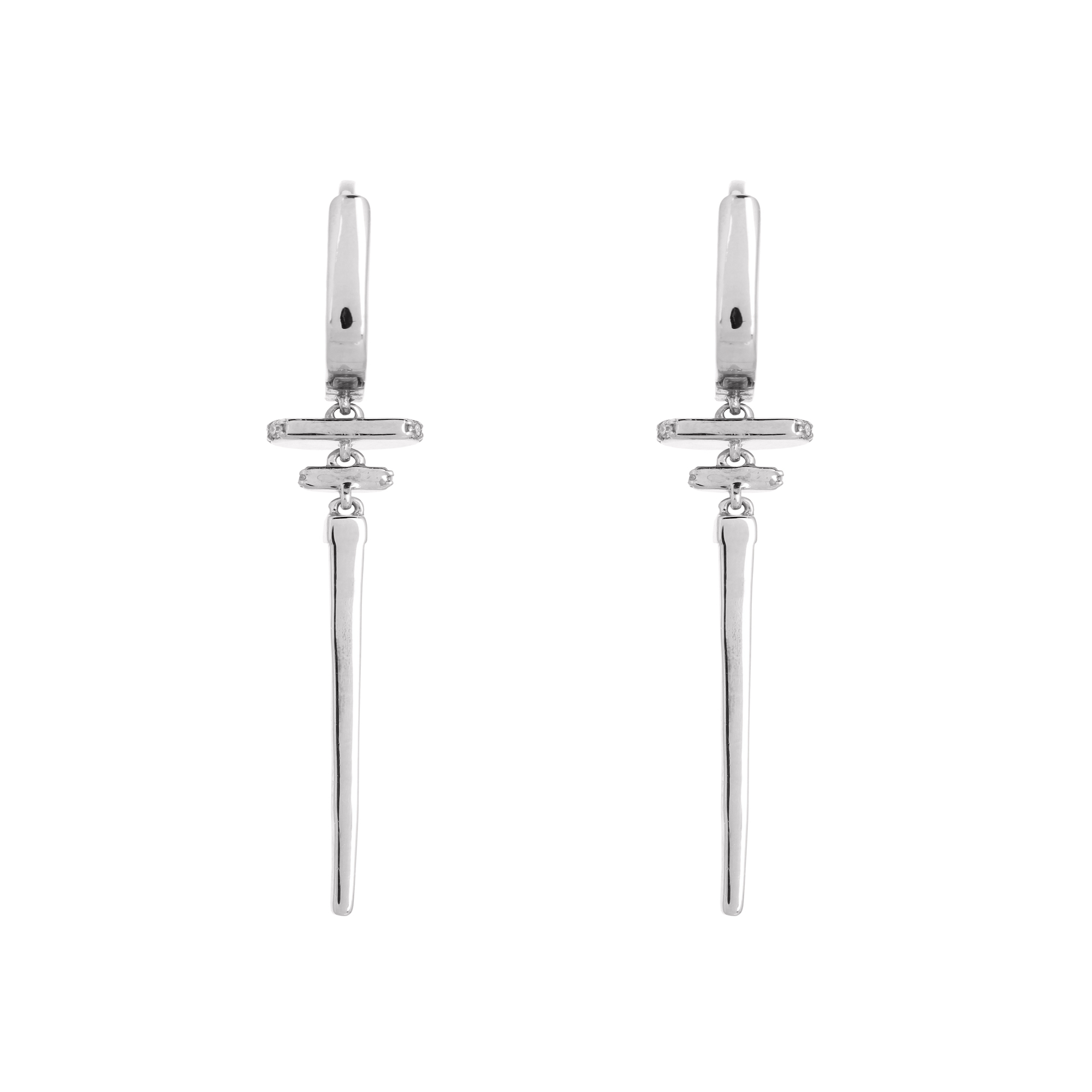 Sterling Silver Long Diamond Bar Earring