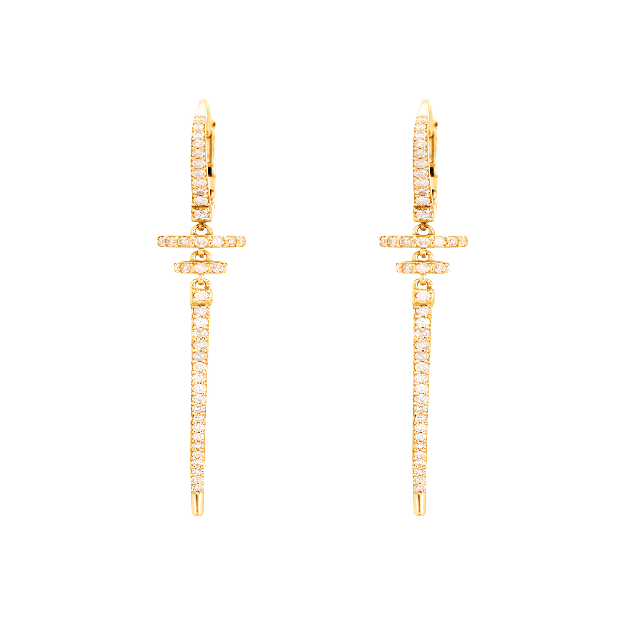 Yellow Gold Long Diamond Bar Earring