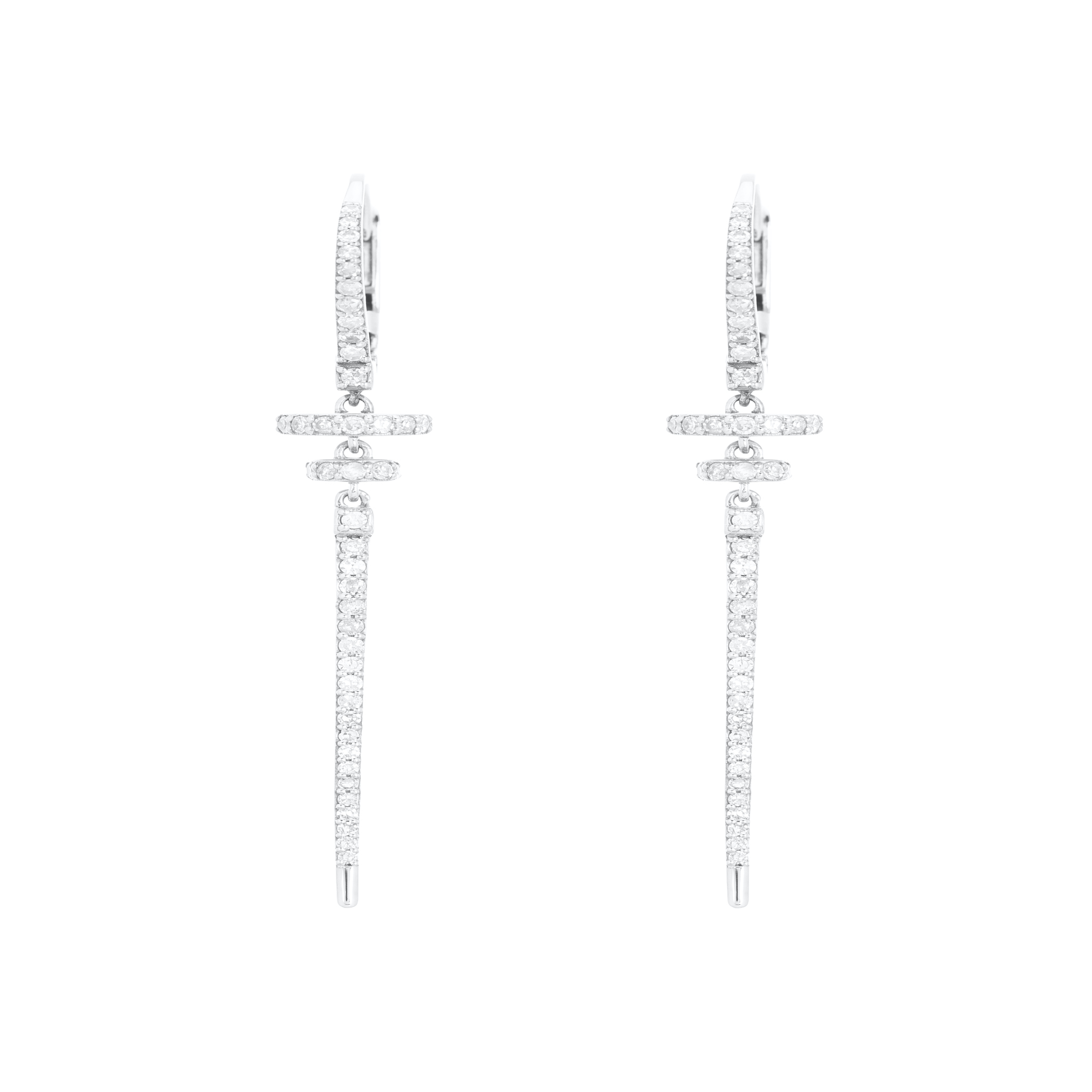 White Gold Long Diamond Bar Earring