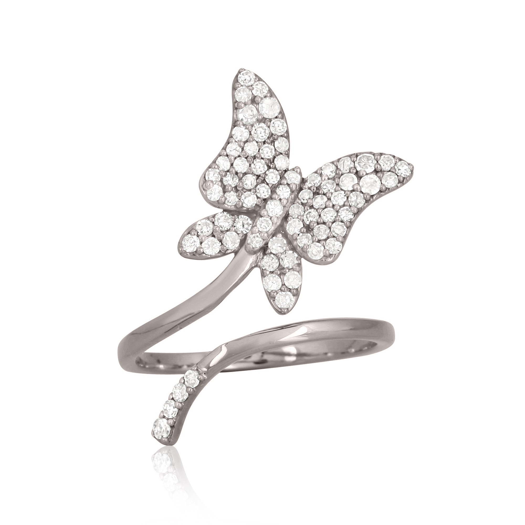 Sterling Silver Butterfly Diamond Ring