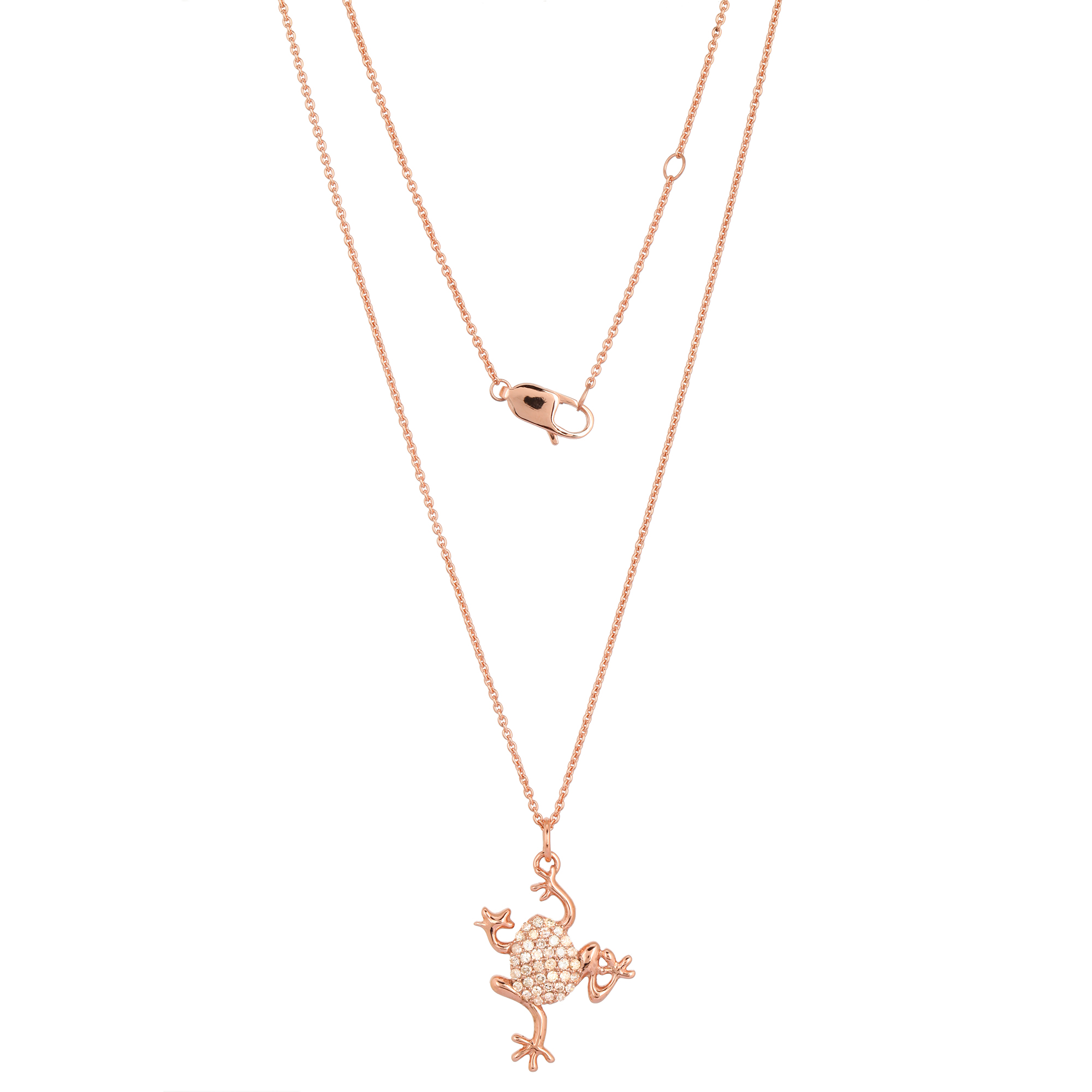 Rose Gold Frog Diamond Pendant With Chain