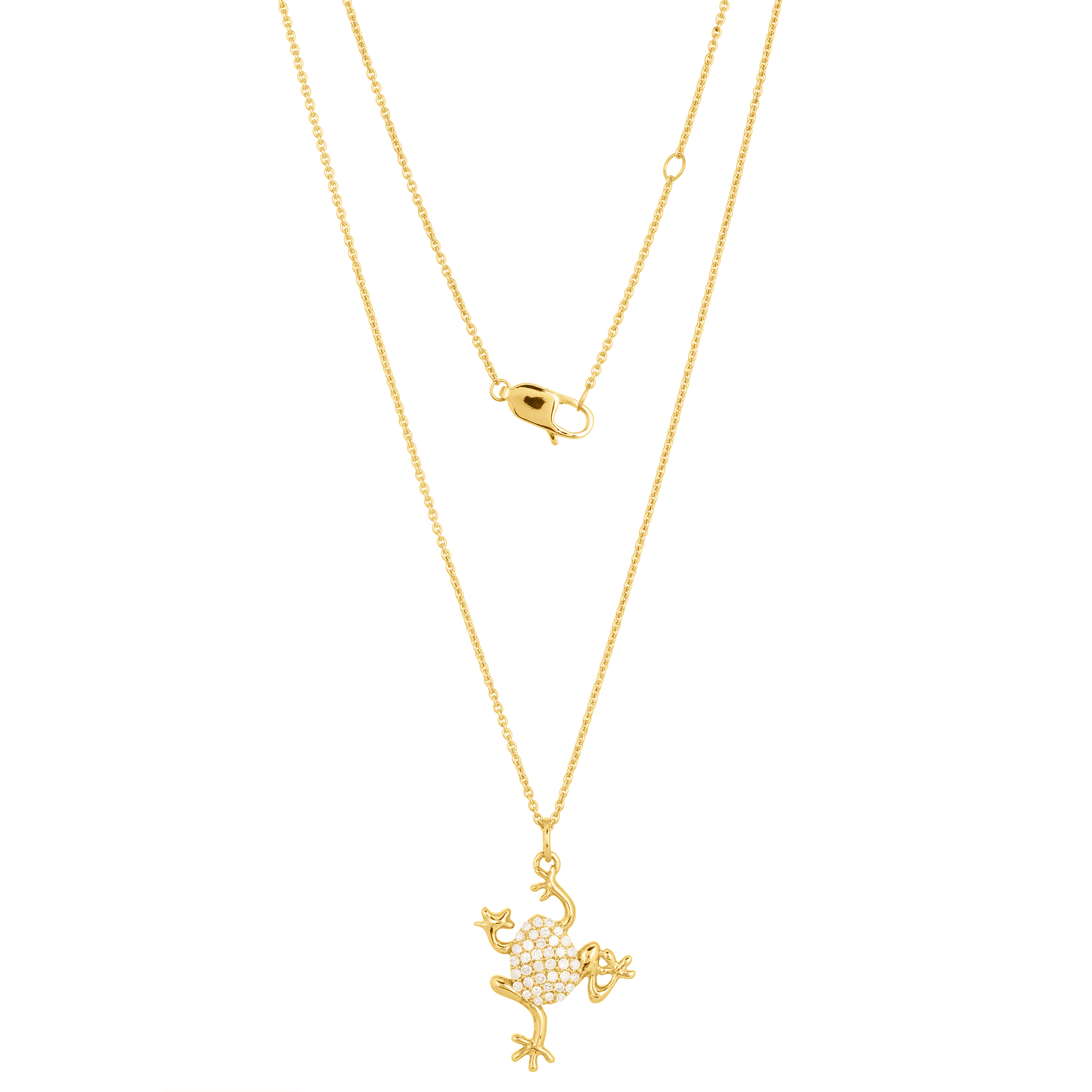 Yellow Gold Frog Diamond Pendant With Chain
